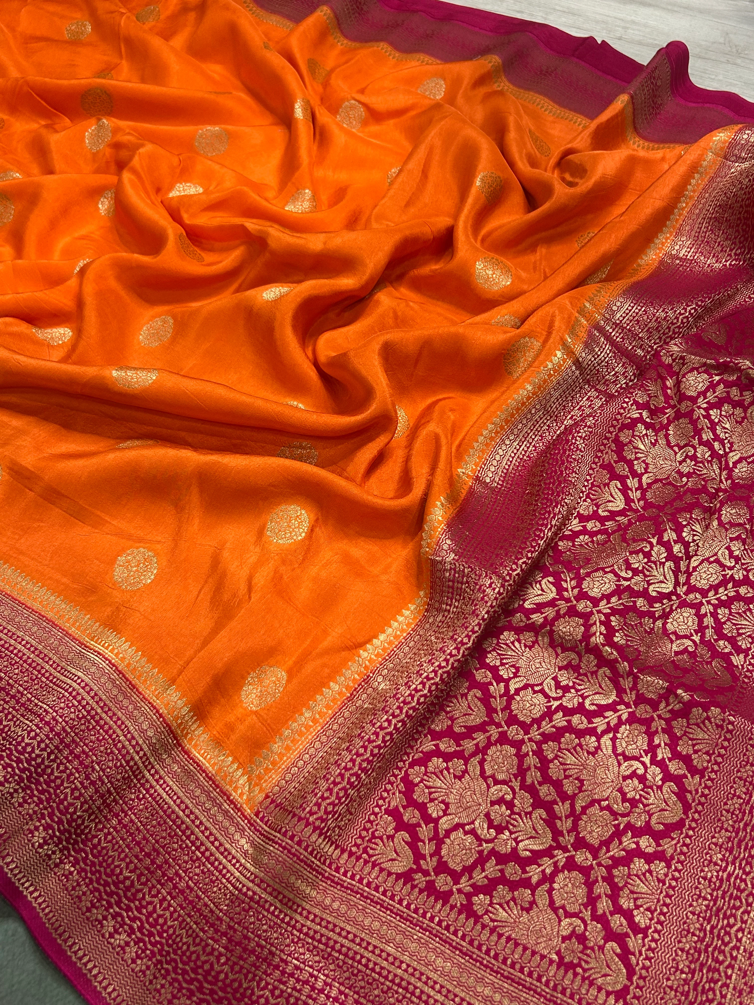 Orange n pink vintage Butta dola crepe 104 saree - Image 2