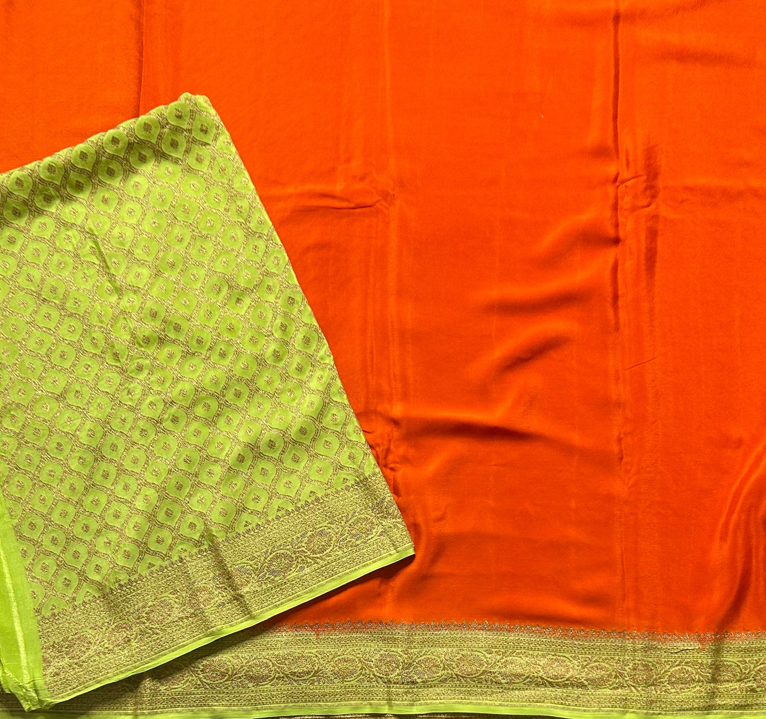 Orange pure benarasi 103 crepe silk saree - Image 3