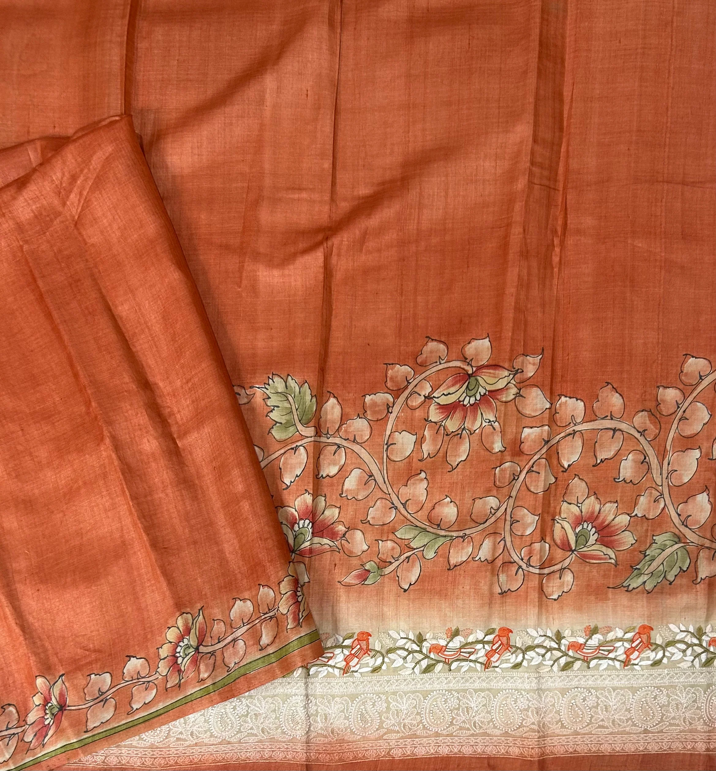 Orange pure handloom  tussar silk-12 saree - Image 3