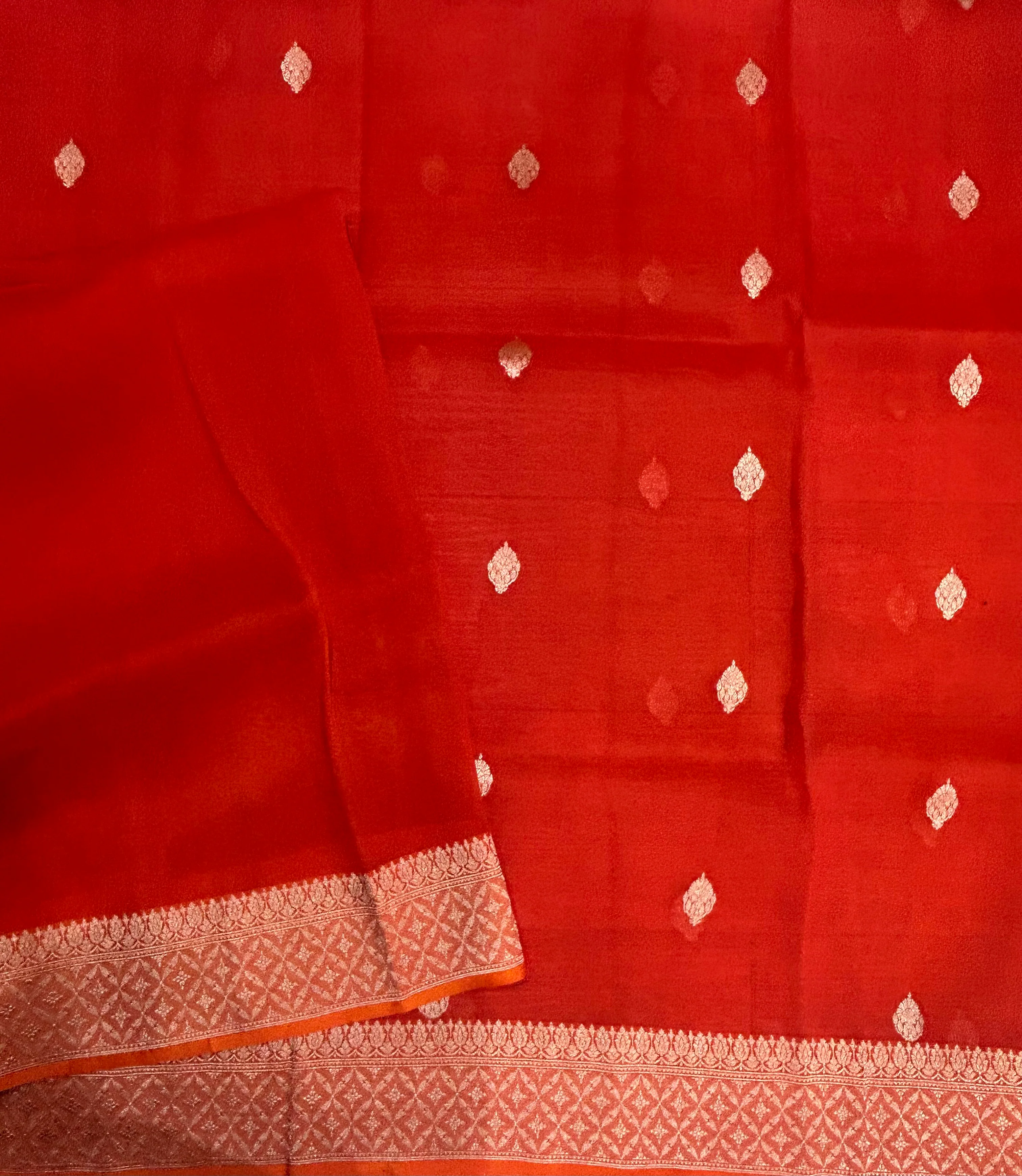 Orange pure kora 105 organza silk saree - Image 3
