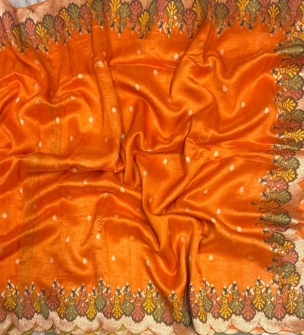 Orange scallop border Tussar georgette 103 saree - Image 6