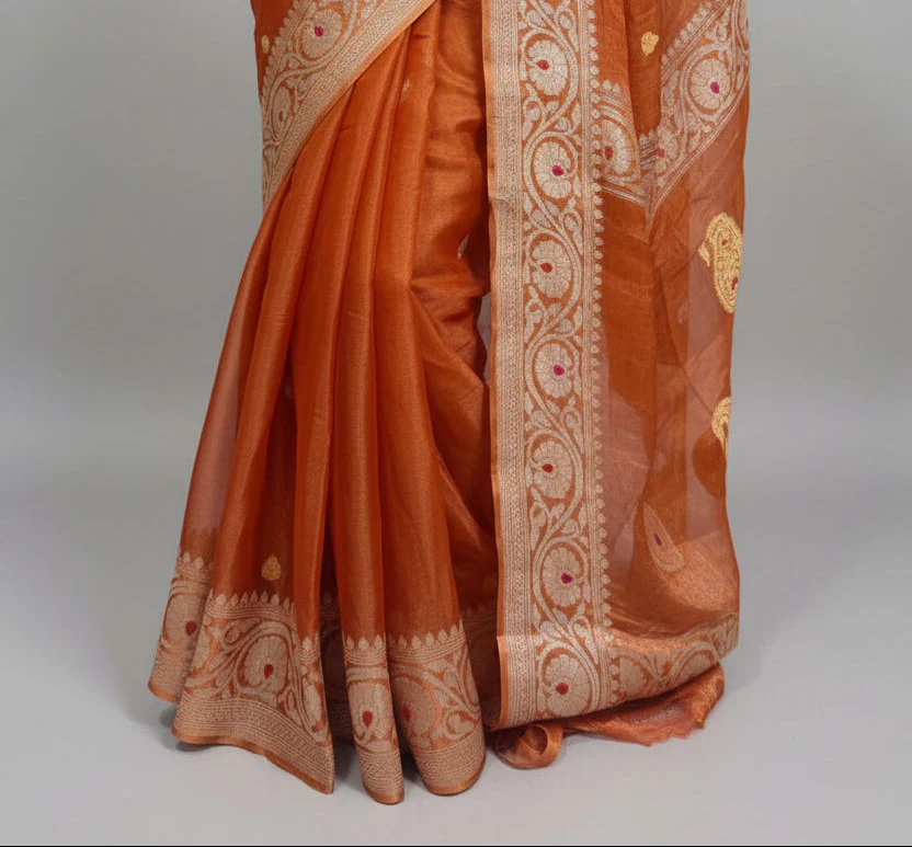 Orange small butta tissue chiffon 103 saree - Image 3