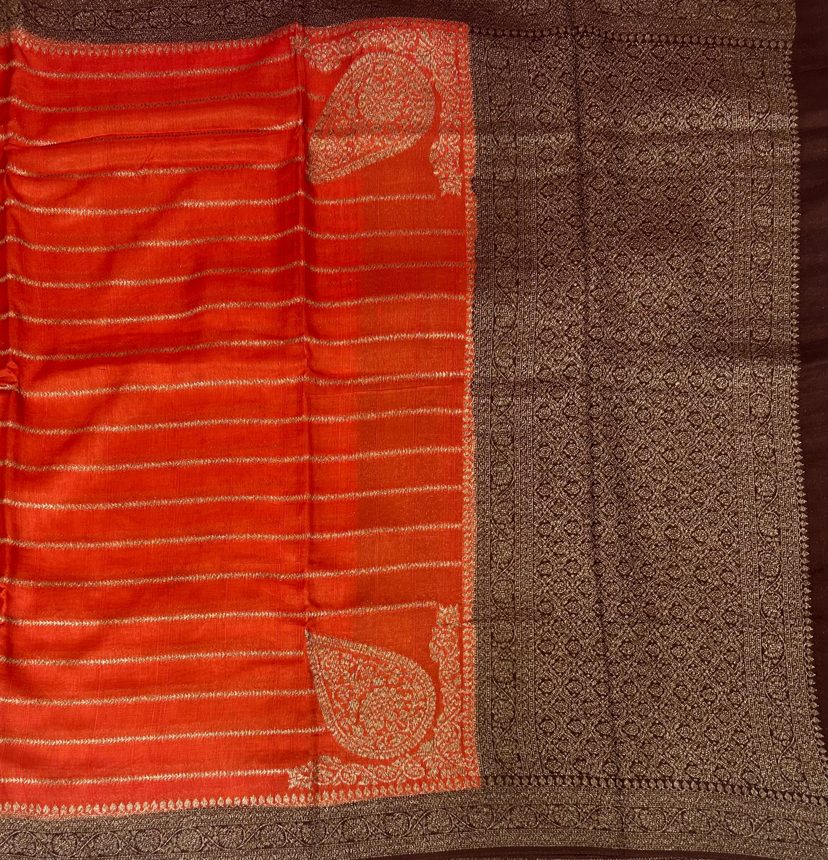 Orange stripes  tussar georgette-102 saree - Image 2