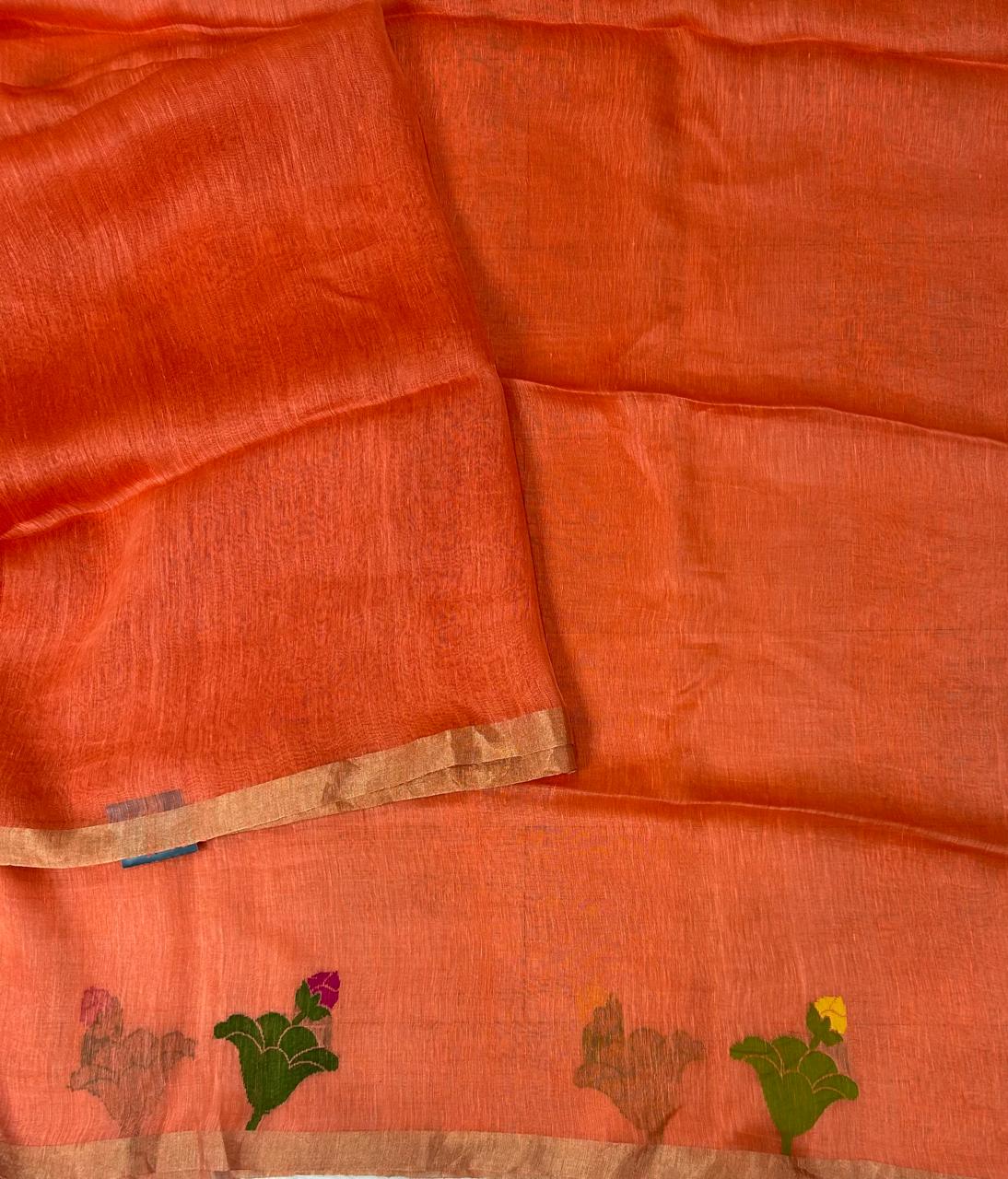 Orange tussar jamdani 102 saree - Image 3