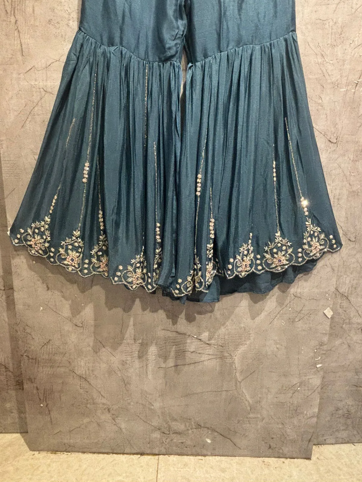 "PARI" Navy Blue Designer Kurtha Set with Handwork and Palzoo Pant - Image 3