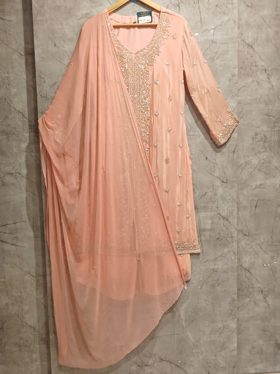 Baby Pink Chinnon Handwork Party Ware Sharara 301 - Image 2