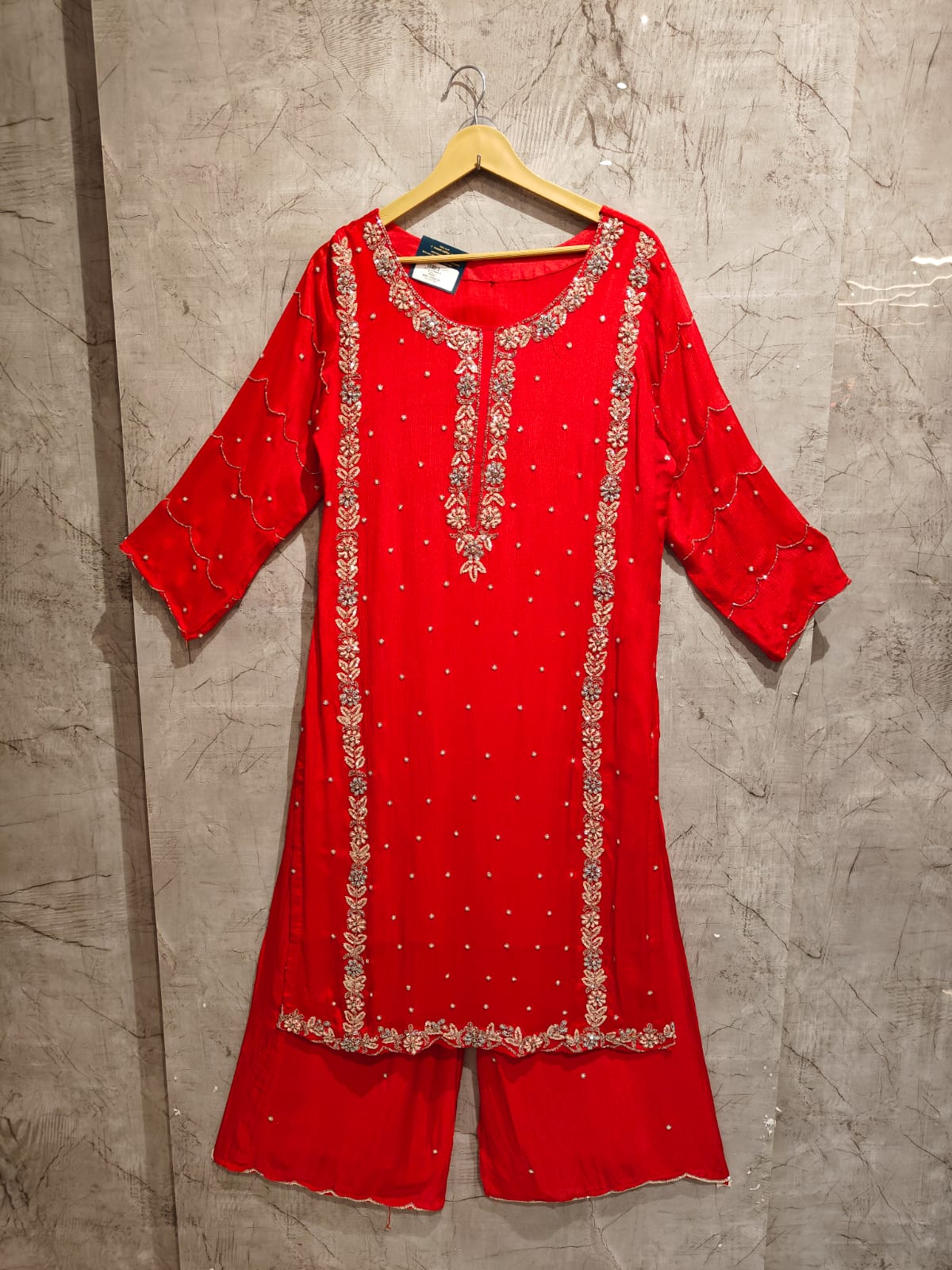 “Pari" Red chinnon Crepe party ware Sharara 301 - Image 2