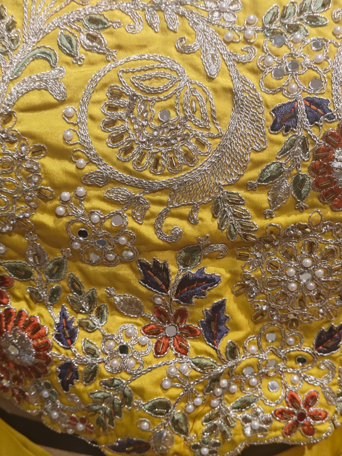 “Pari" Yellow Indo-western handwork Top, Skirt and Cape kurtha 42 - Image 4