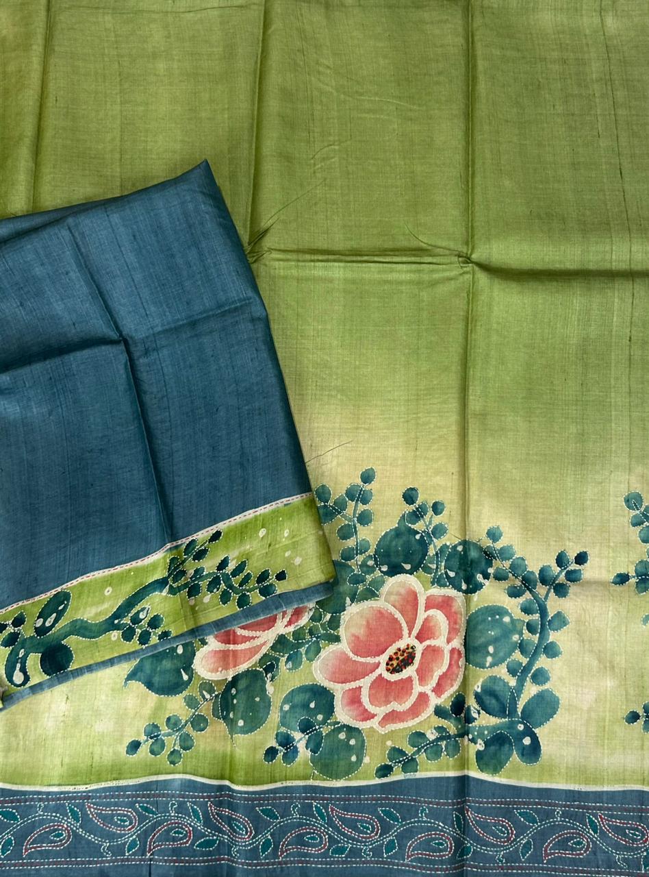 Pastel green pure jamdani tussar saree - Image 2