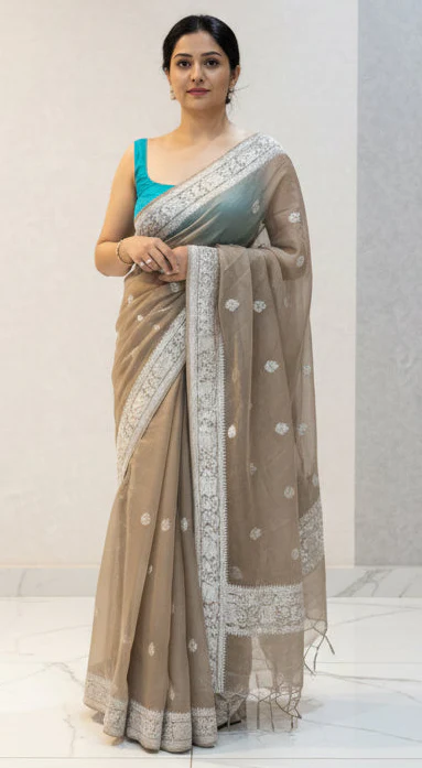 Pastel brown small butta chiffon 104 saree