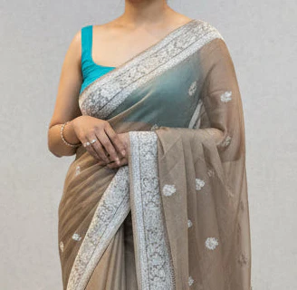Pastel brown small butta chiffon 104 saree - Image 2