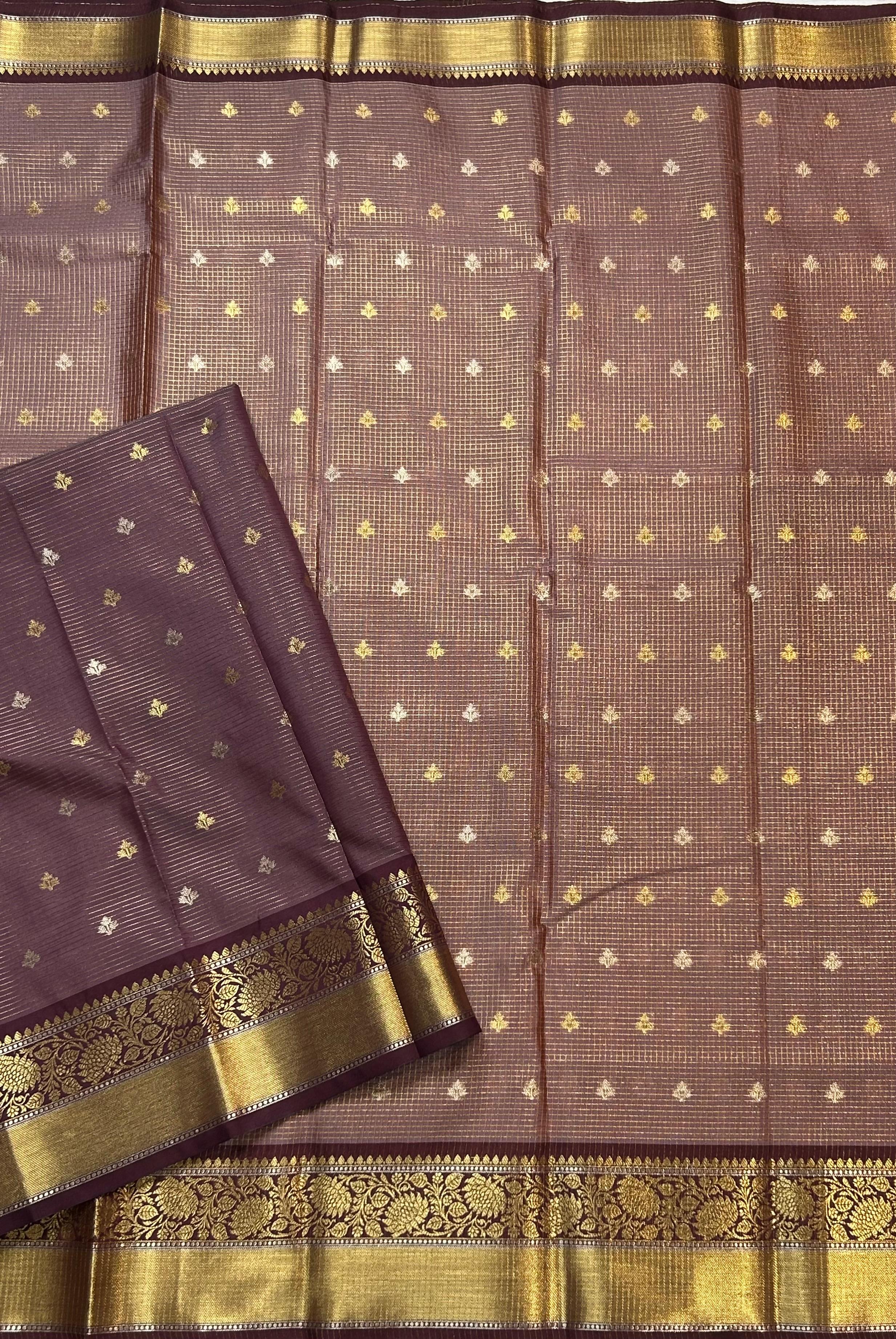 Pastel brown small semi Kanchi-105 saree - Image 4