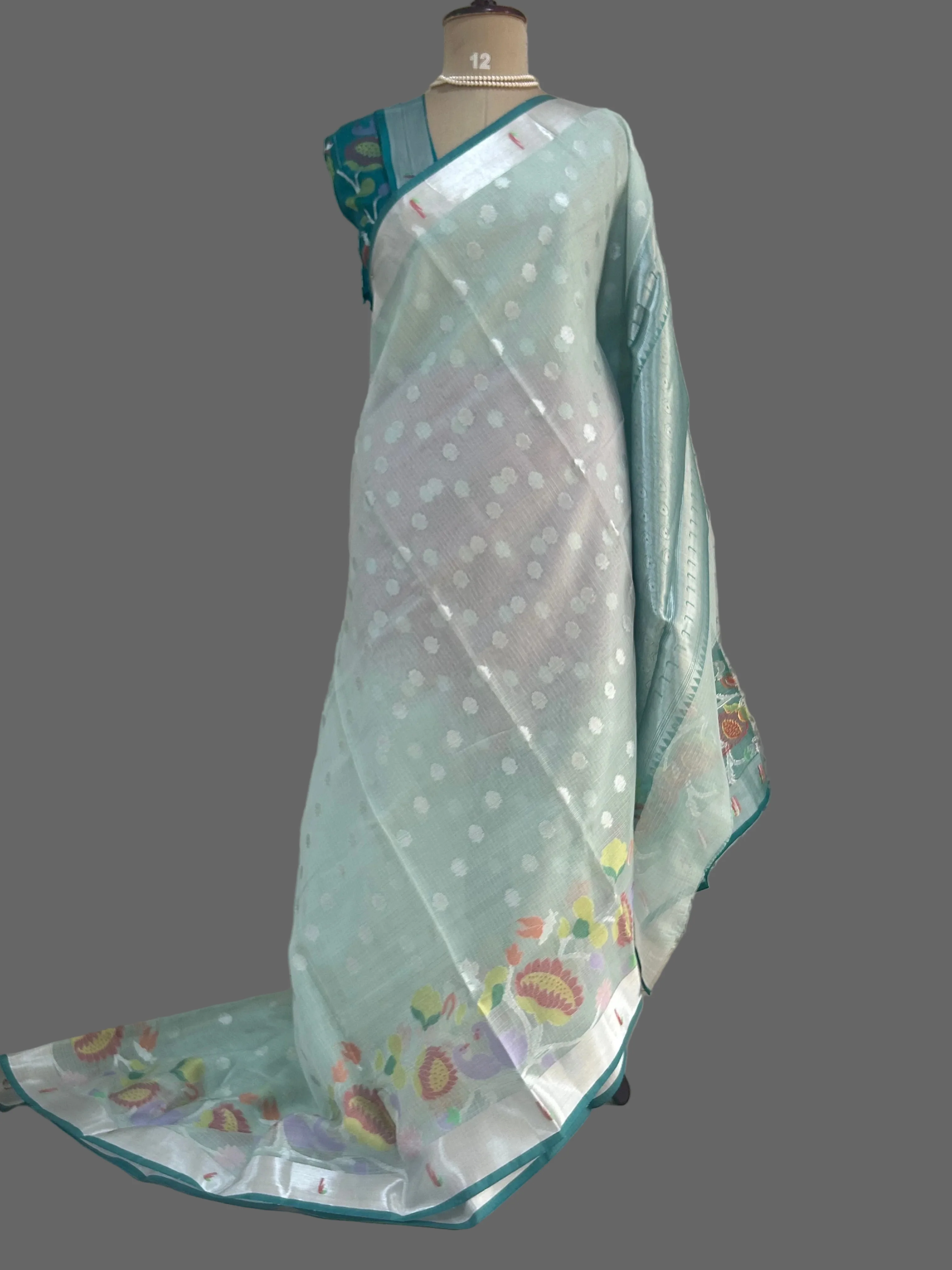 Pastel green kota checks-102 small butta saree - Image 4
