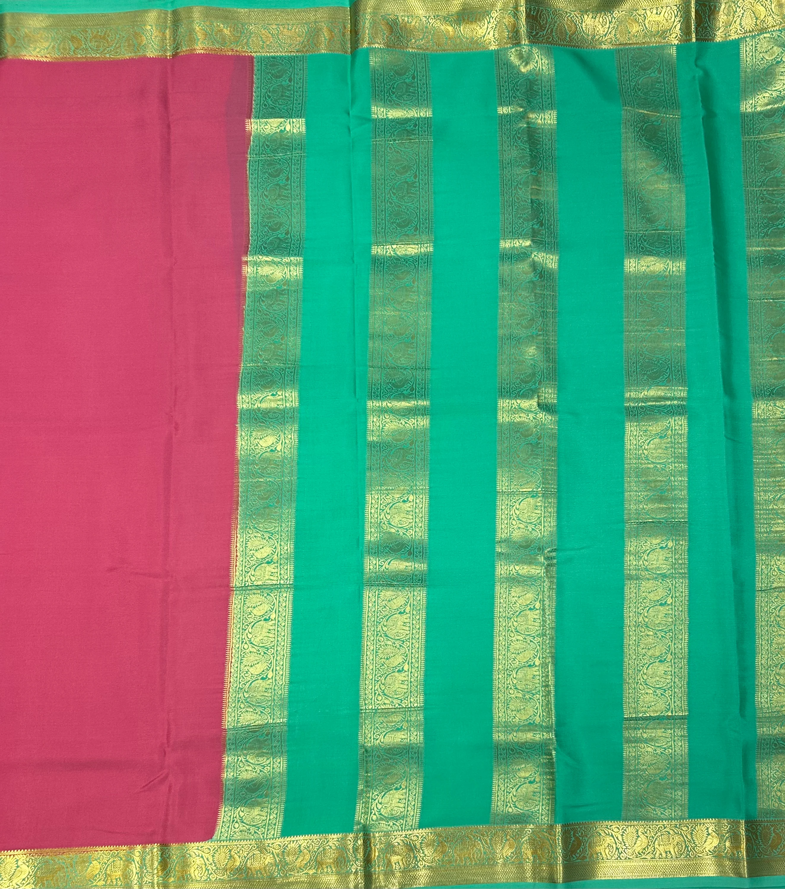 Pastel green n light pink  partly pallu Pure Mysore silk crepe 103 Saree - Image 2