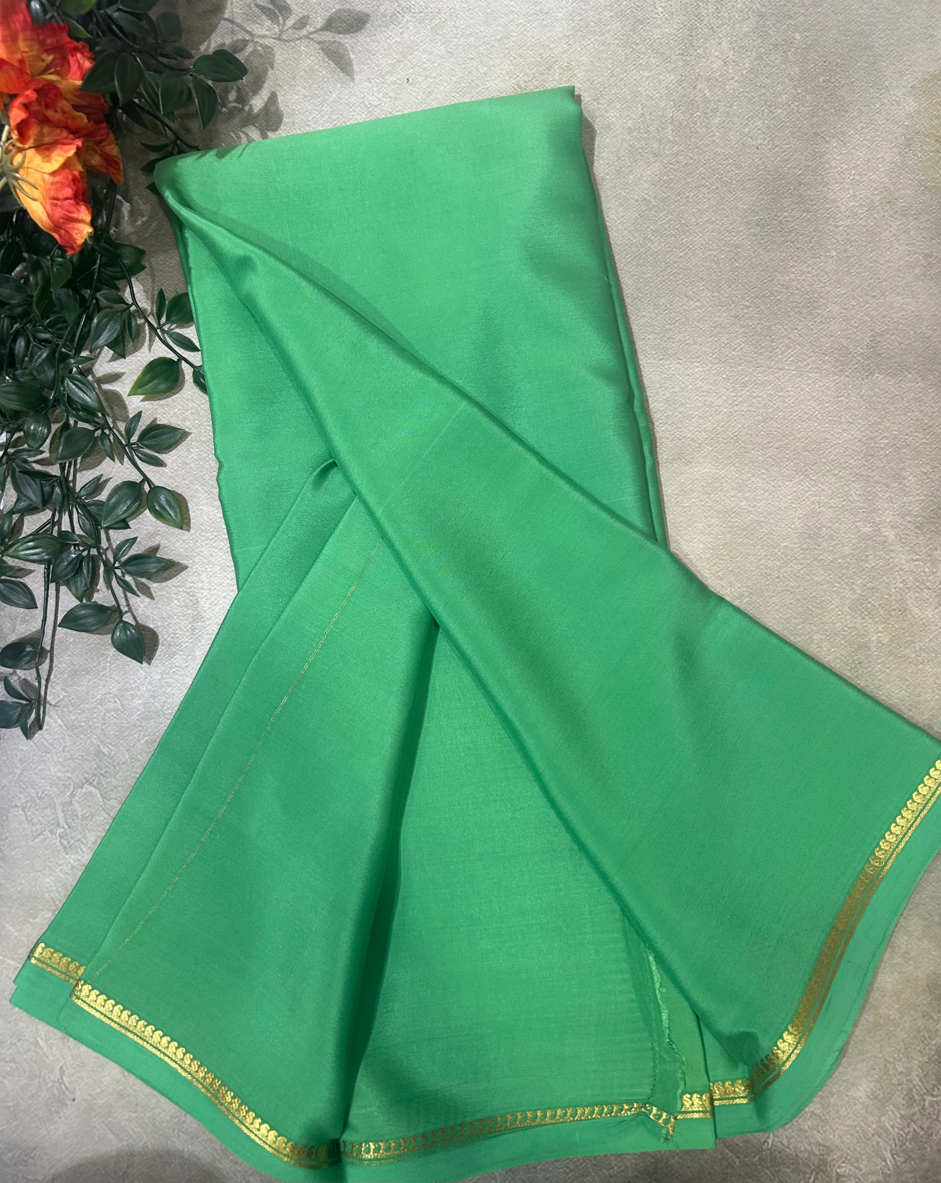 Pastel green small border pure Mysore silk 103 saree - Image 3