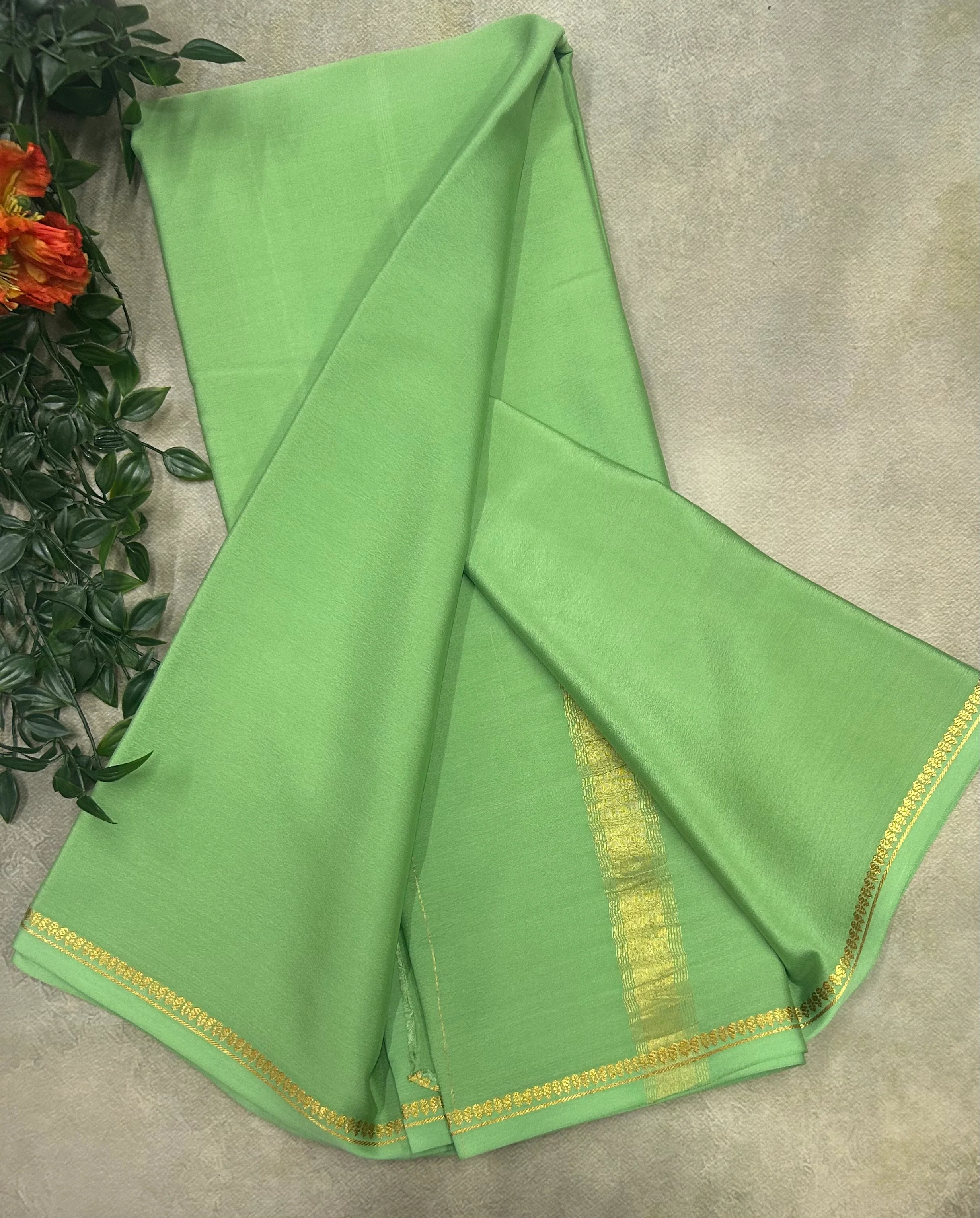 Pastel green small border pure Mysore silk 103 saree - Image 2