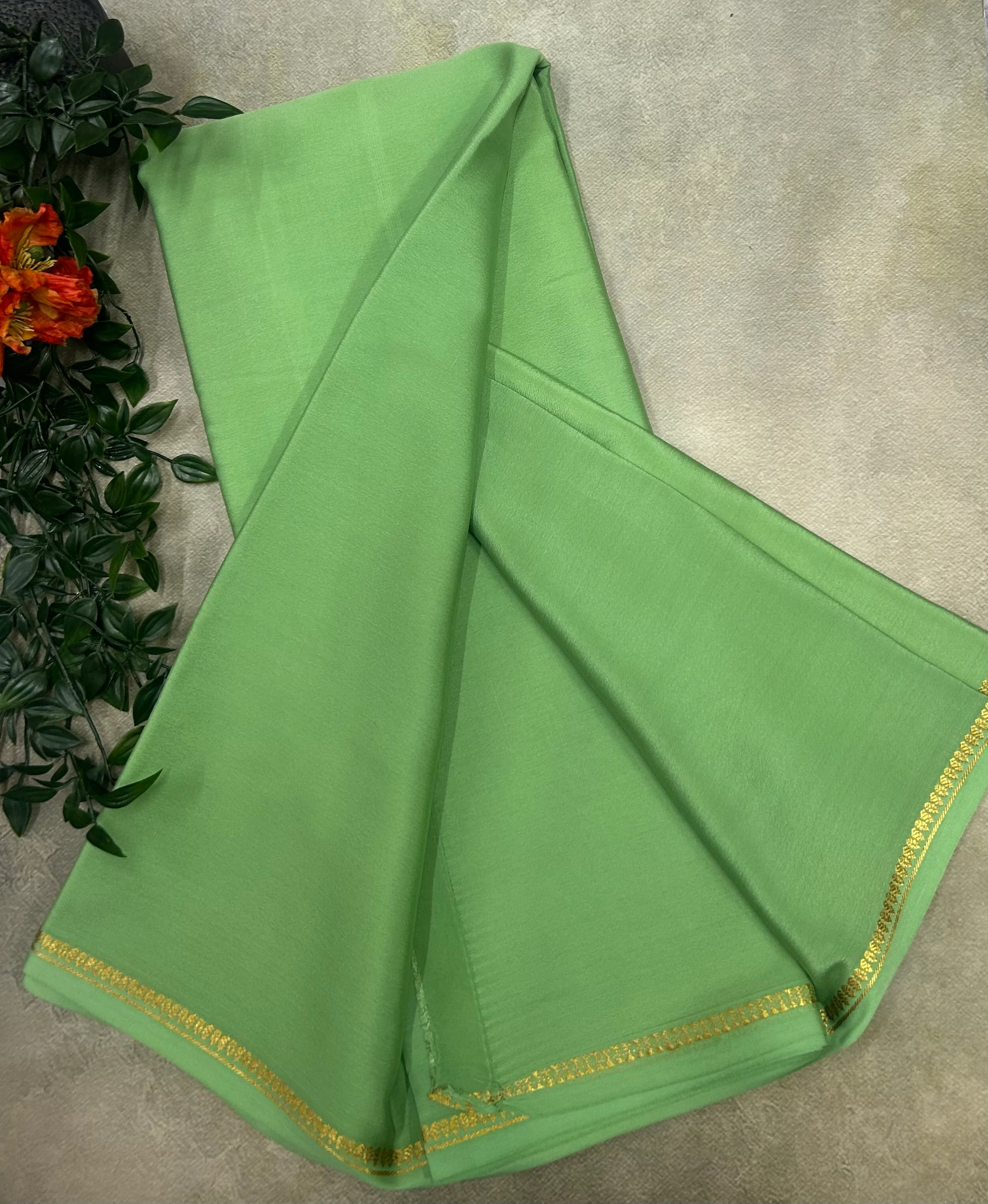 Pastel green small border pure Mysore silk 103 saree - Image 3