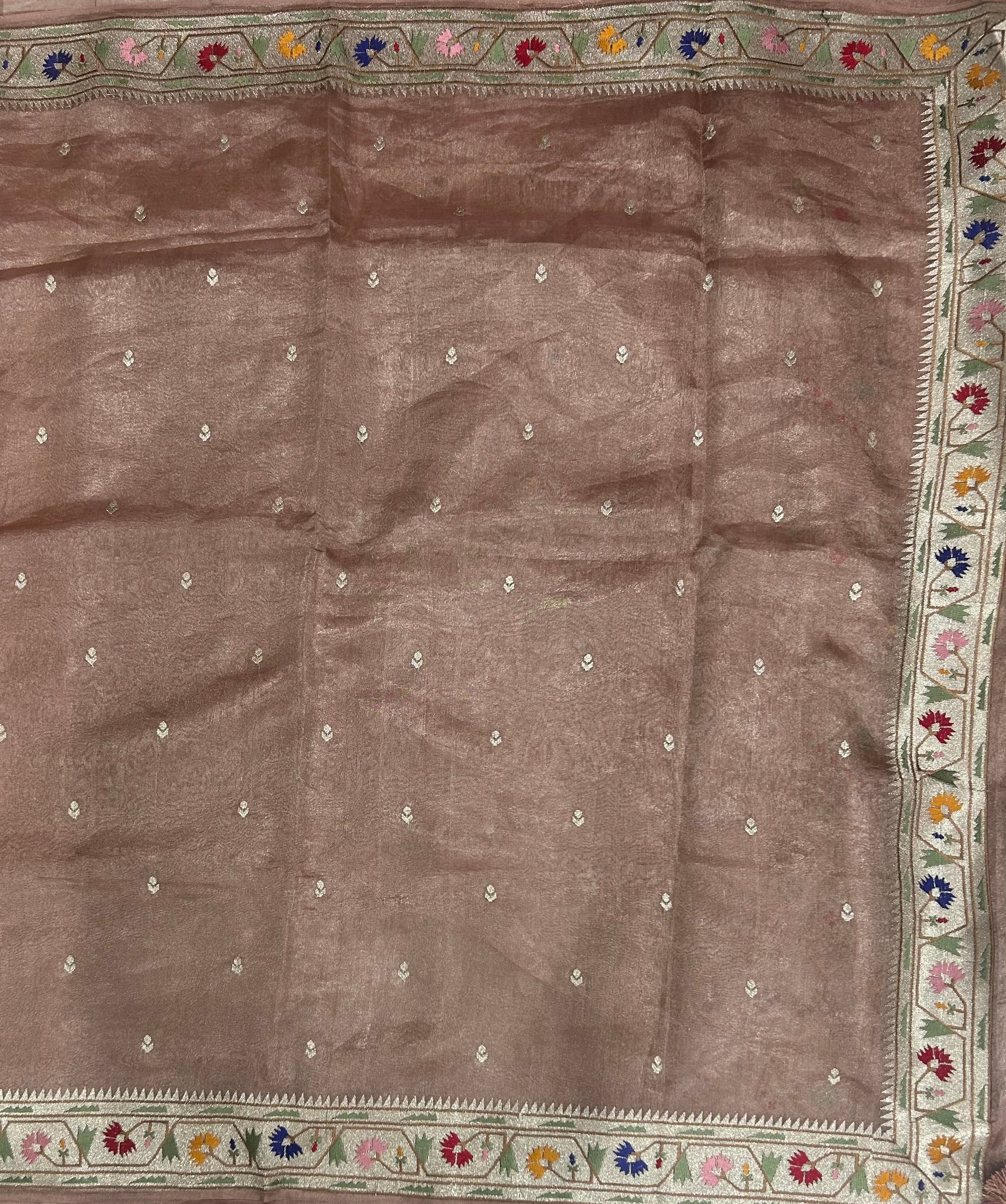 Pastel pink Paithani border pure tissue 101 saree - Image 2