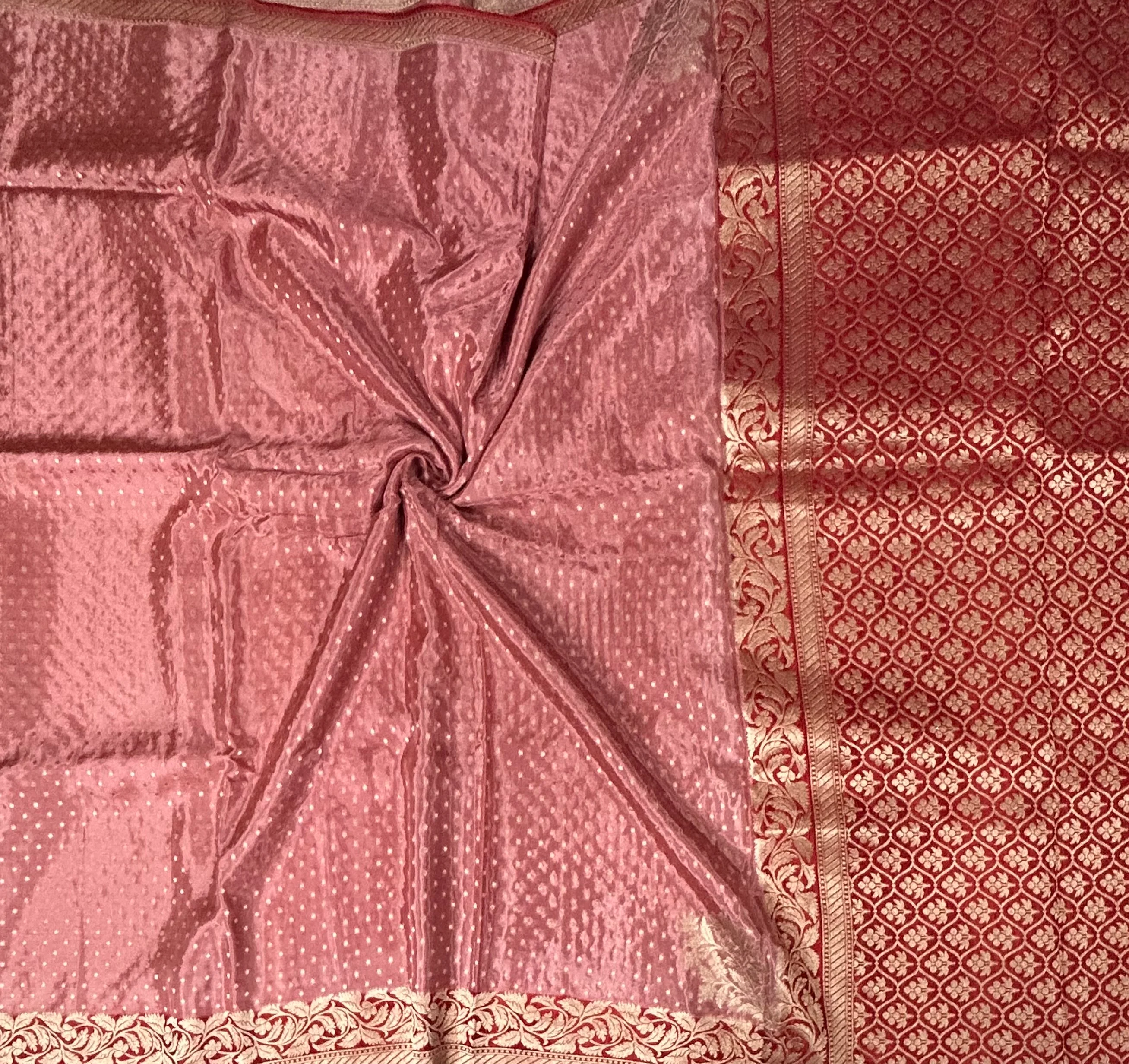 Pastel pink small Butta satin crepe-12 saree - Image 2