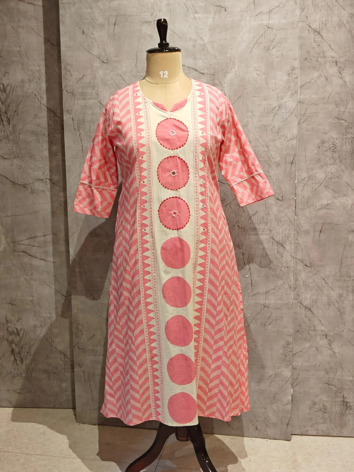 Pink Cotton Hand Embroidery Straight Fit Kurtha - Image 4