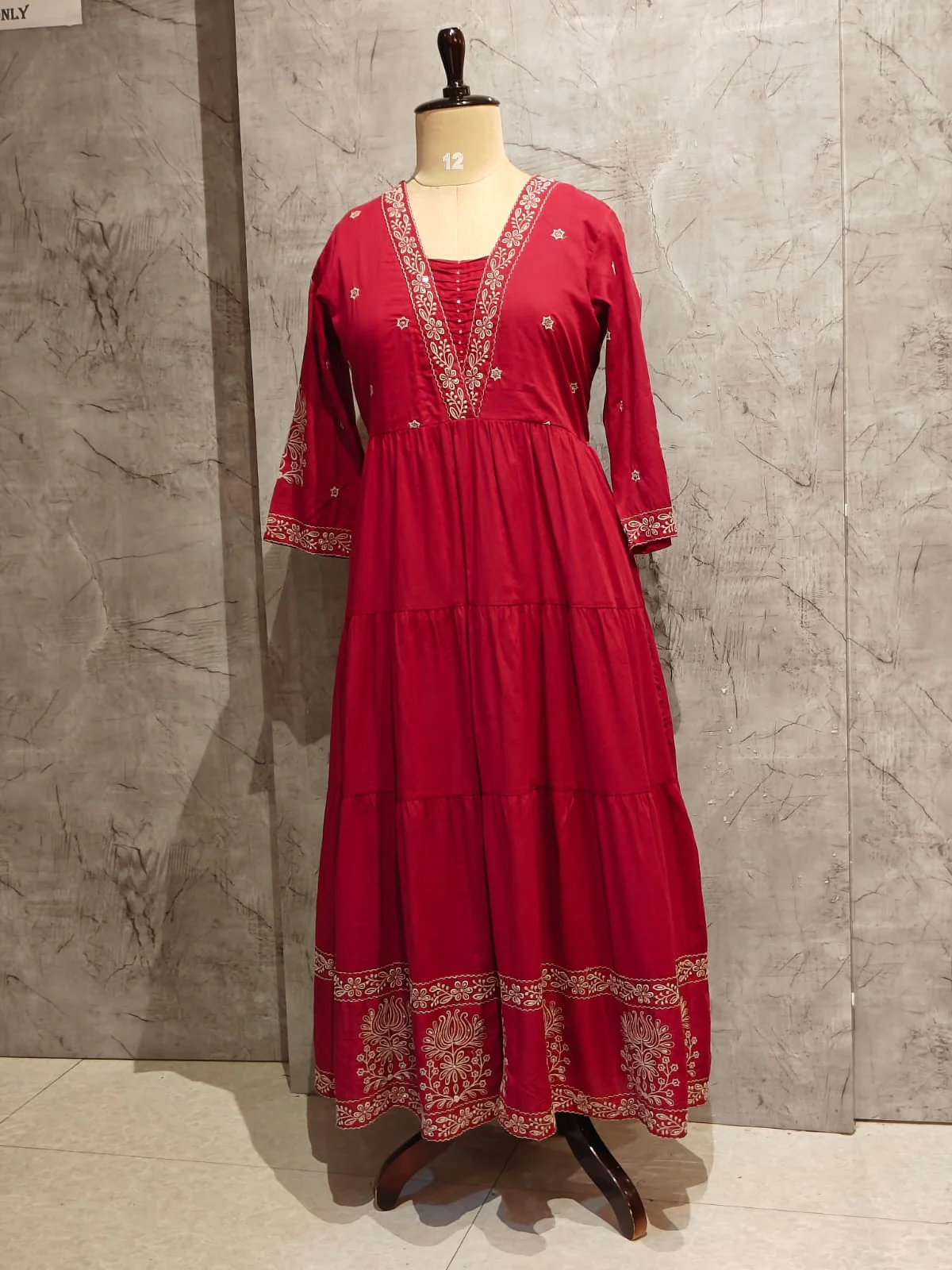 Pink Cotton Thread Embroiedry Anarkali  Kurtha - Image 4
