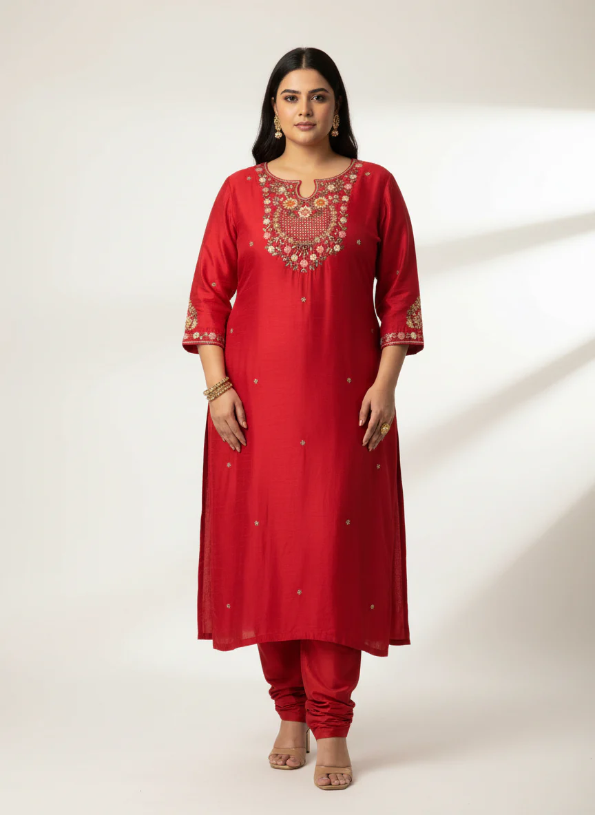 Pink Dola silk knot work  hand embroidery kurtha Suit set plus size - Image 2
