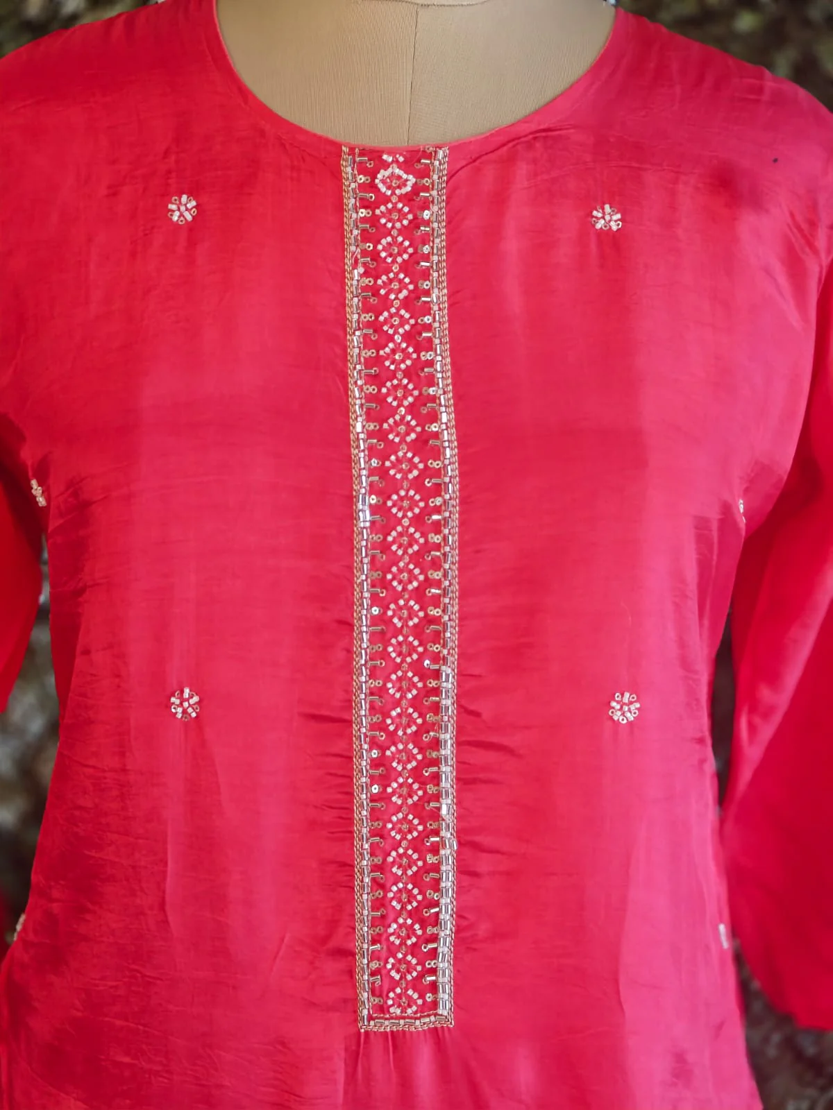 Pink Dola Silk Thread Embroidery Work Straight Fit Kurtha 390 - Image 3