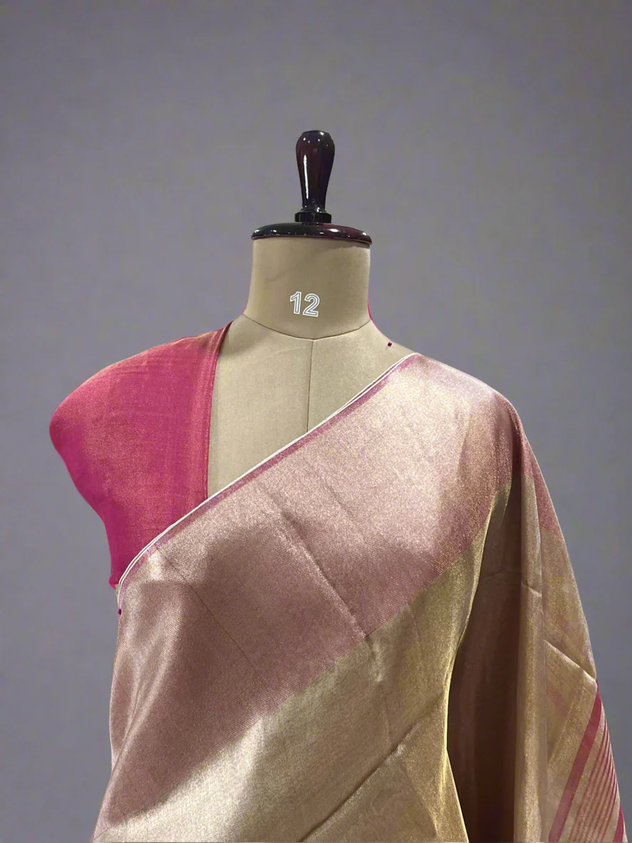 Pink pure linen tissue silk-09 saree - Image 8