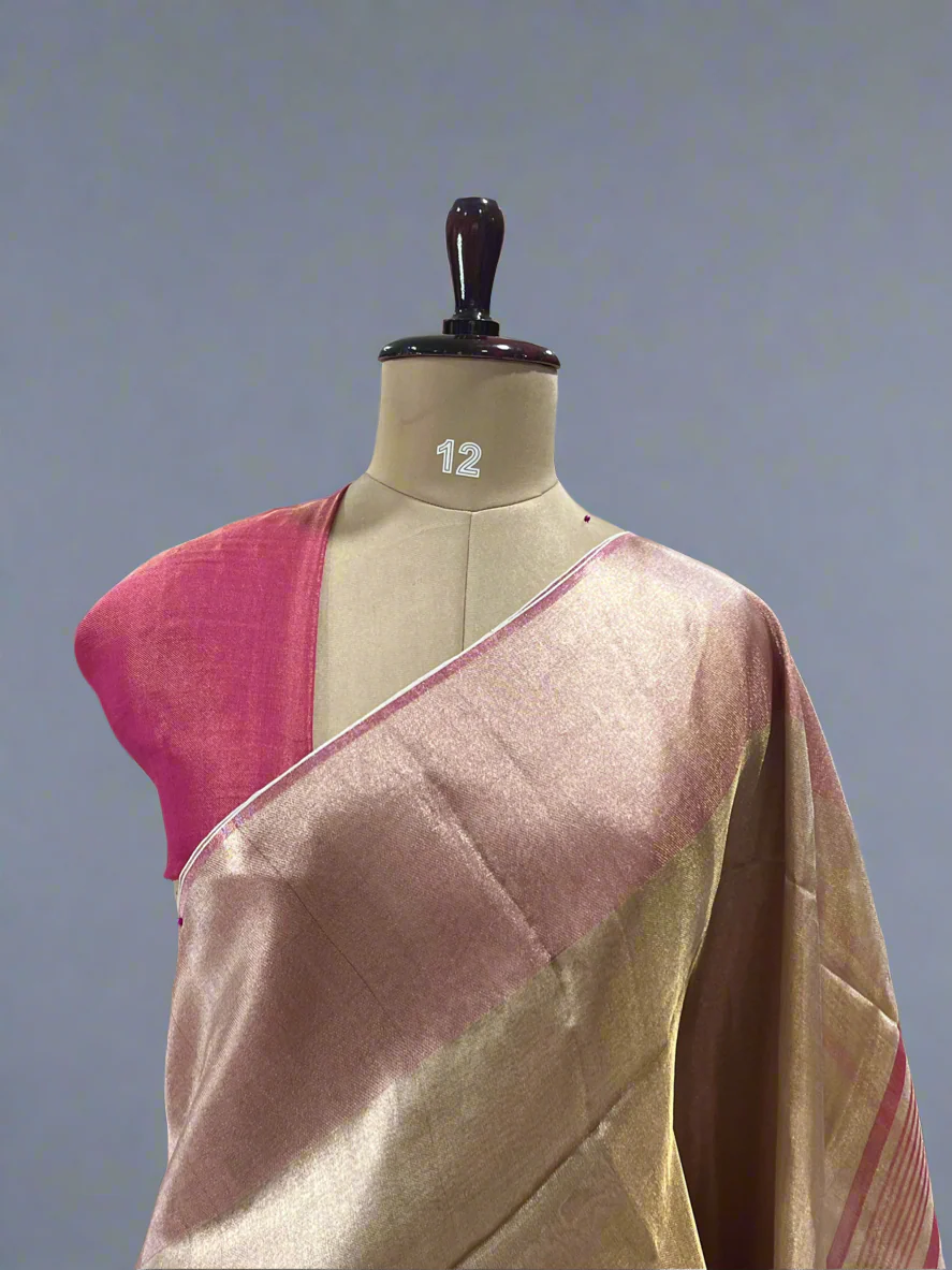 Pink pure linen tissue silk-09 saree - Image 9