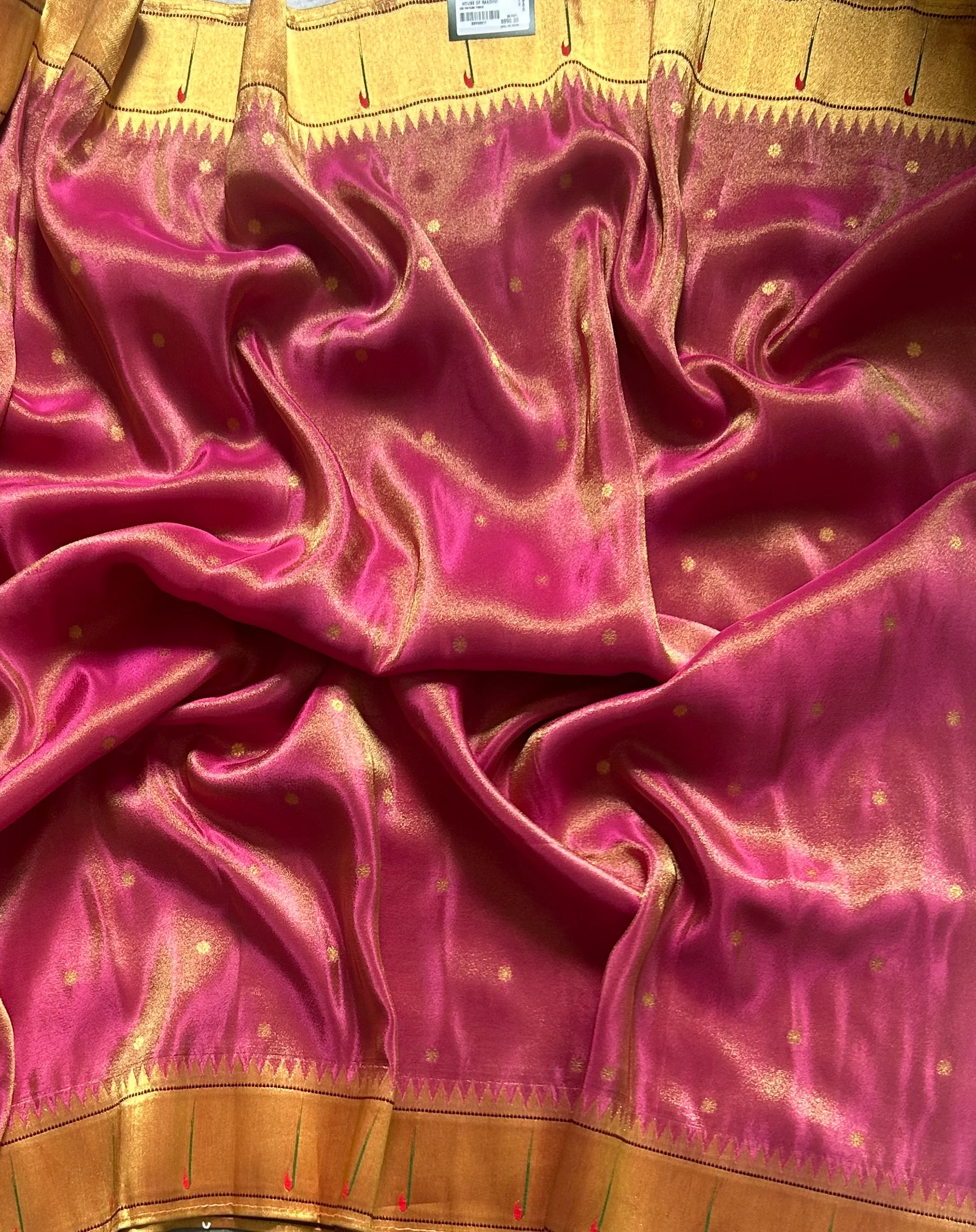 Pink small Butta tissue Paithani border 104 saree - Image 3