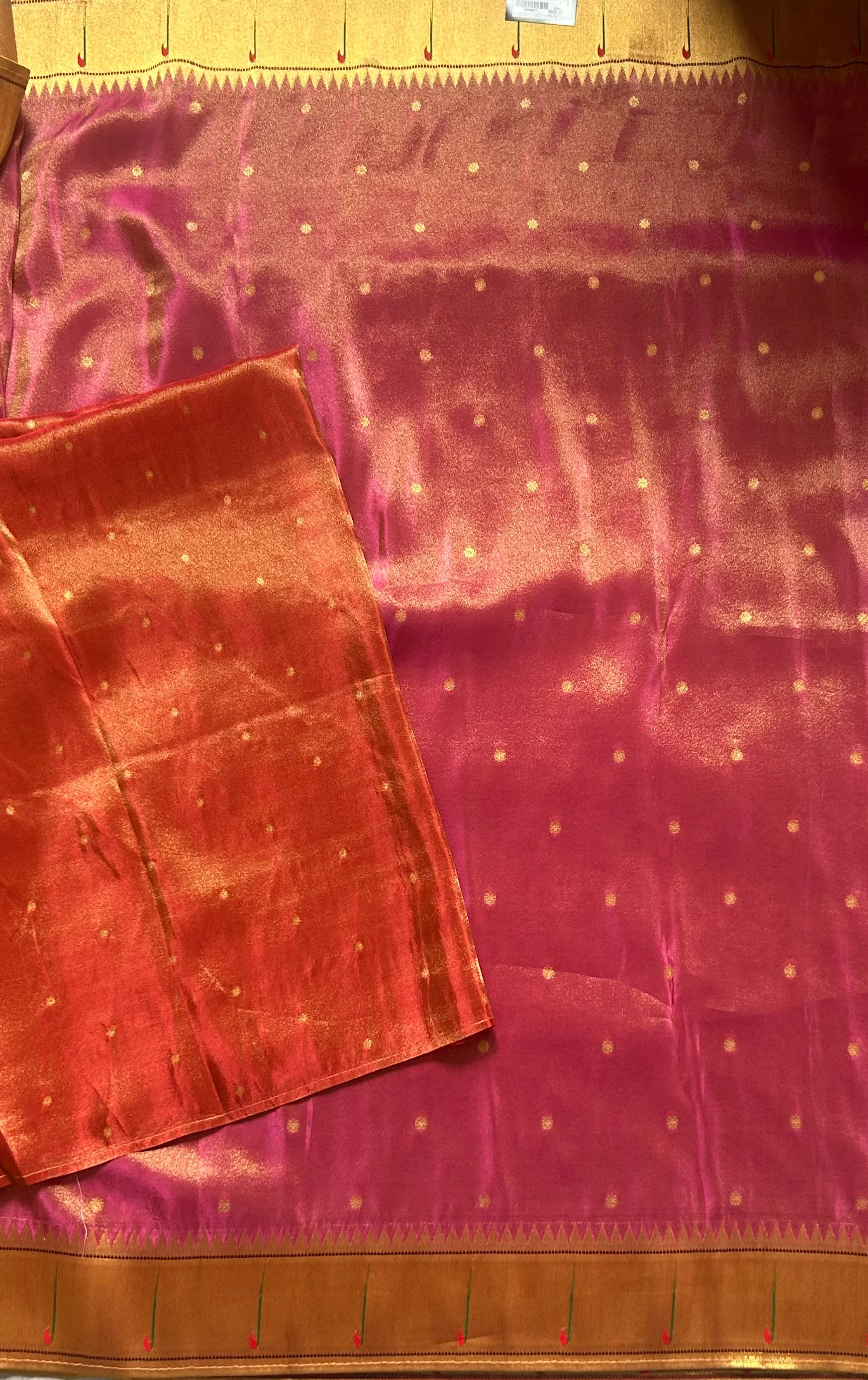 Pink small Butta tissue Paithani border 104 saree - Image 4