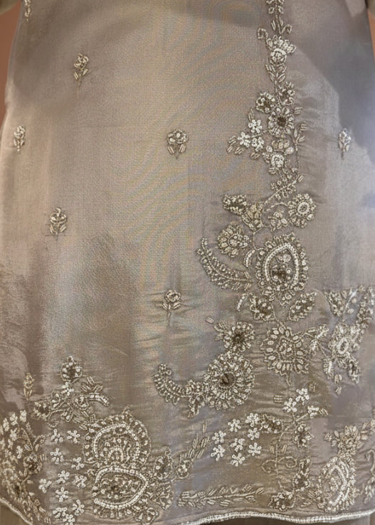 Grey Tissue Hand Embroidery Palazzo Kurtha 301 - Image 4