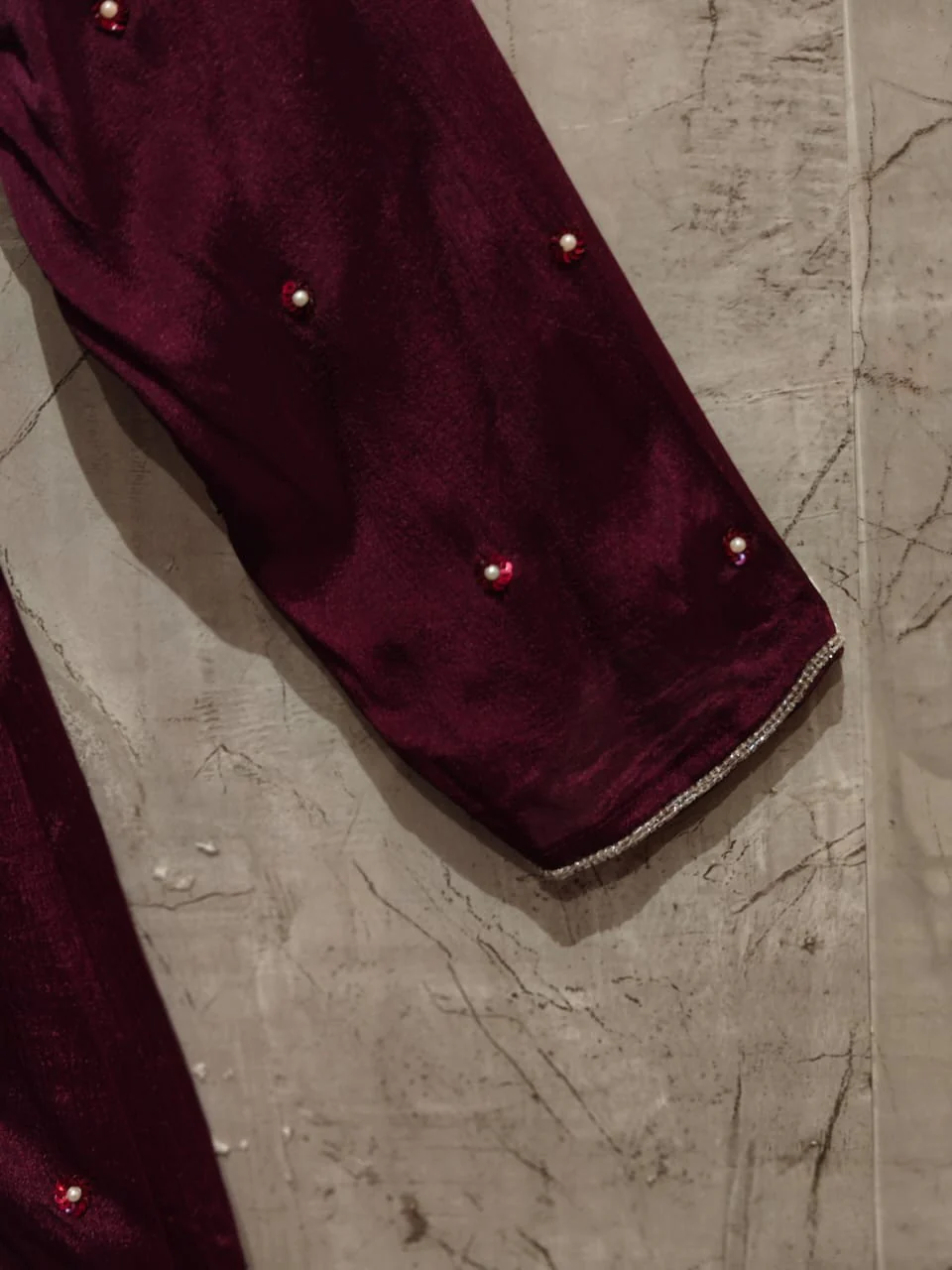 Purple Anarkali Chinnon Hand Embroidery Kurtha 567 - Image 4