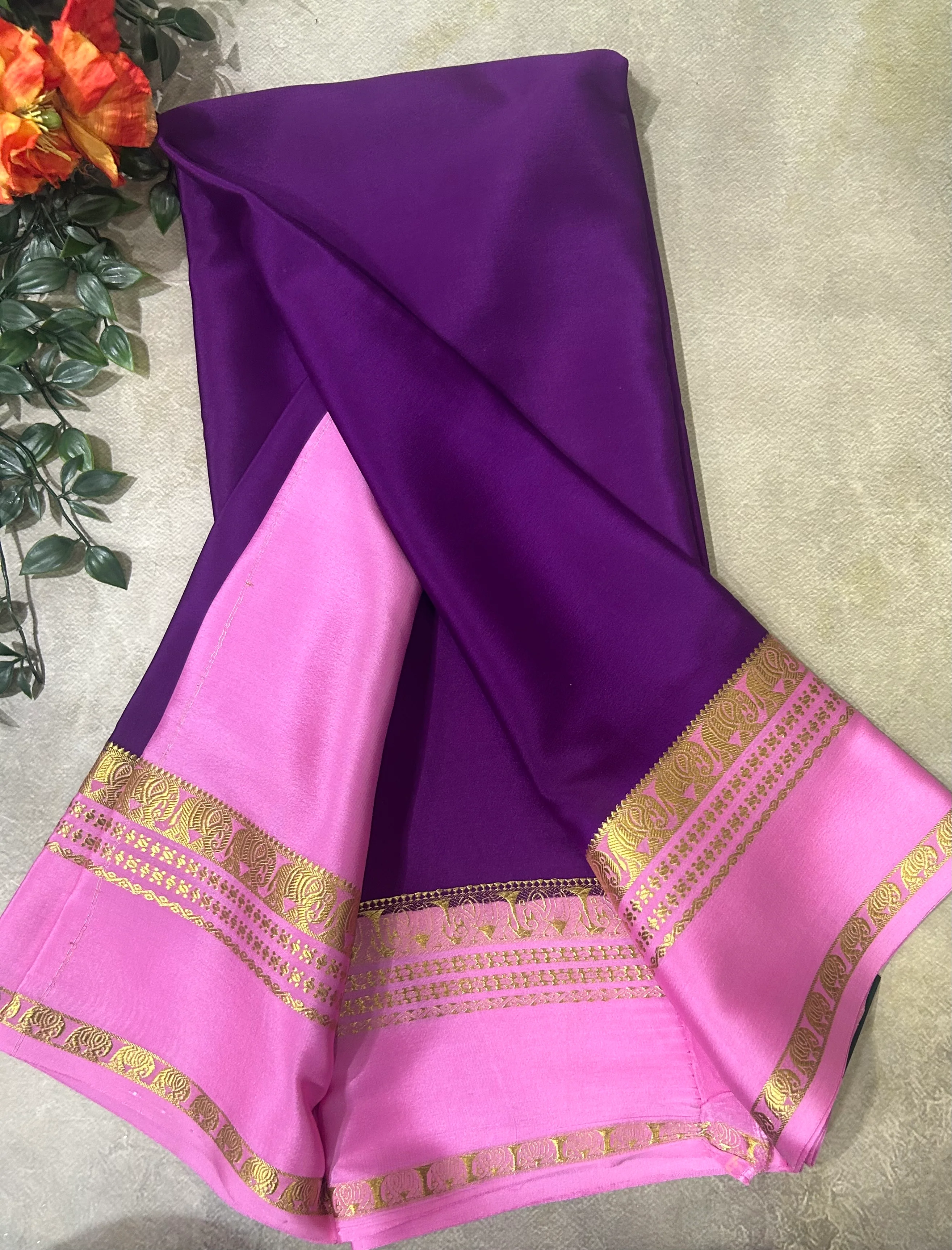 Purple Bentex border pure Mysore silk 104 saree - Image 3