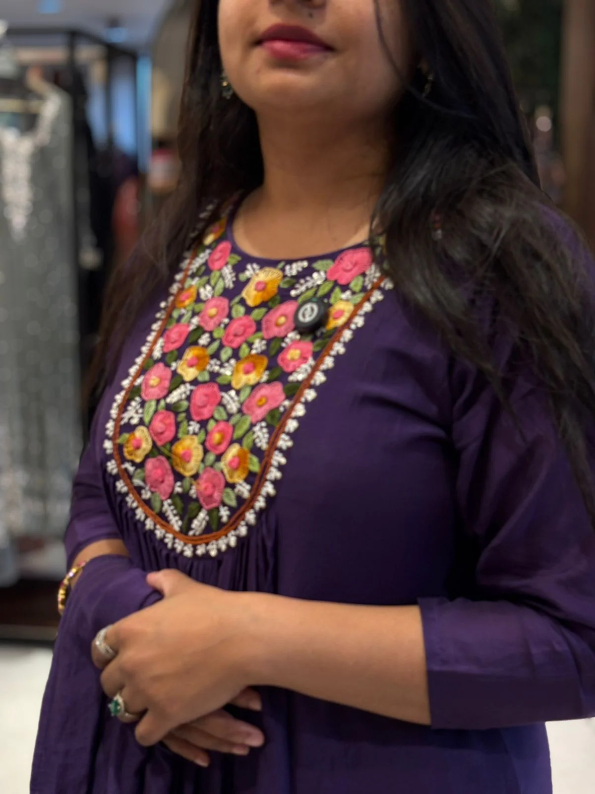 Purple Chinnon Embroidery 308 Airline Handwork Kurtha plus size - Image 2