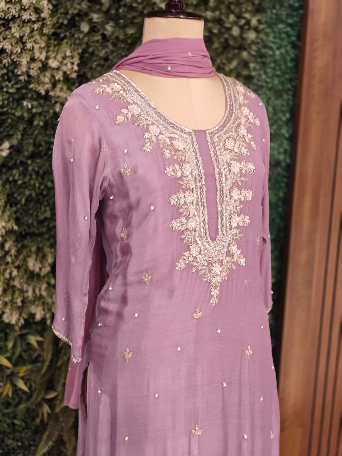 Purple Chinnon Hand Embroidery Sharara Kurtha 301 - Image 3