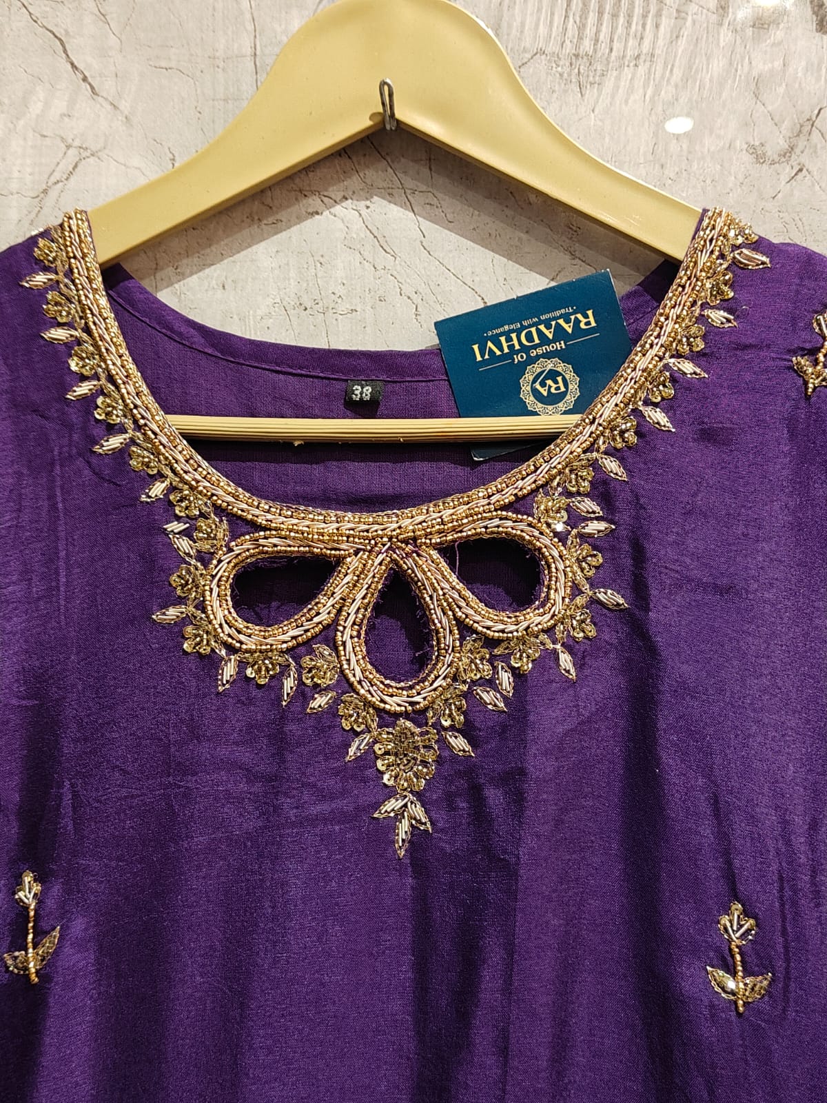 Purple Dola silk Kurtha with Desinger Dupatta - Image 3