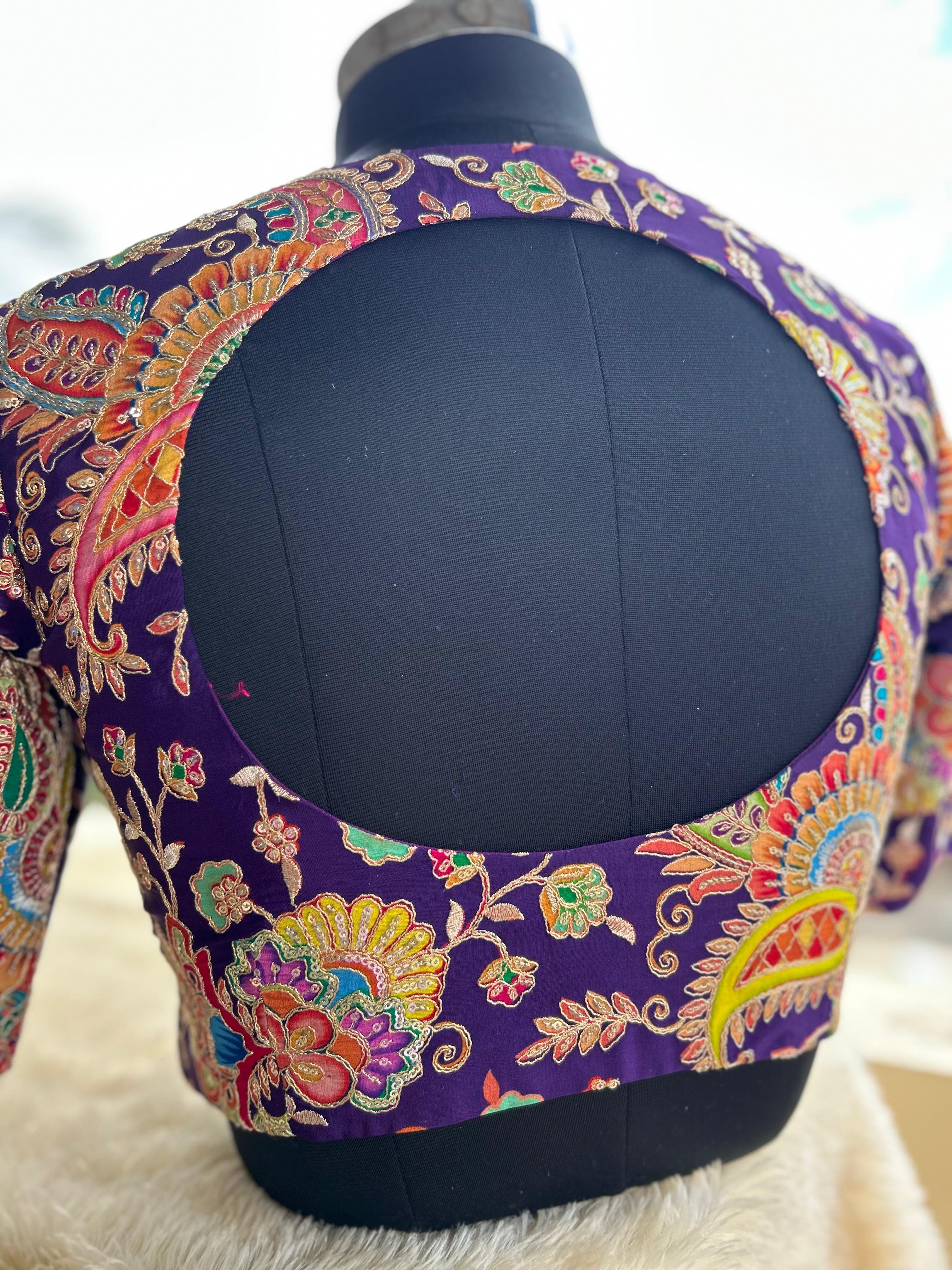 Purple kalamkari crepe blouse - Image 3