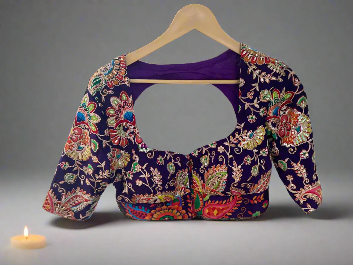Purple kalamkari crepe blouse - Image 5