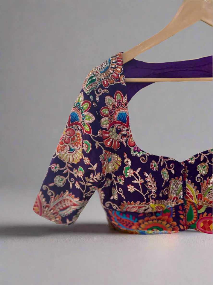Purple kalamkari crepe blouse - Image 6