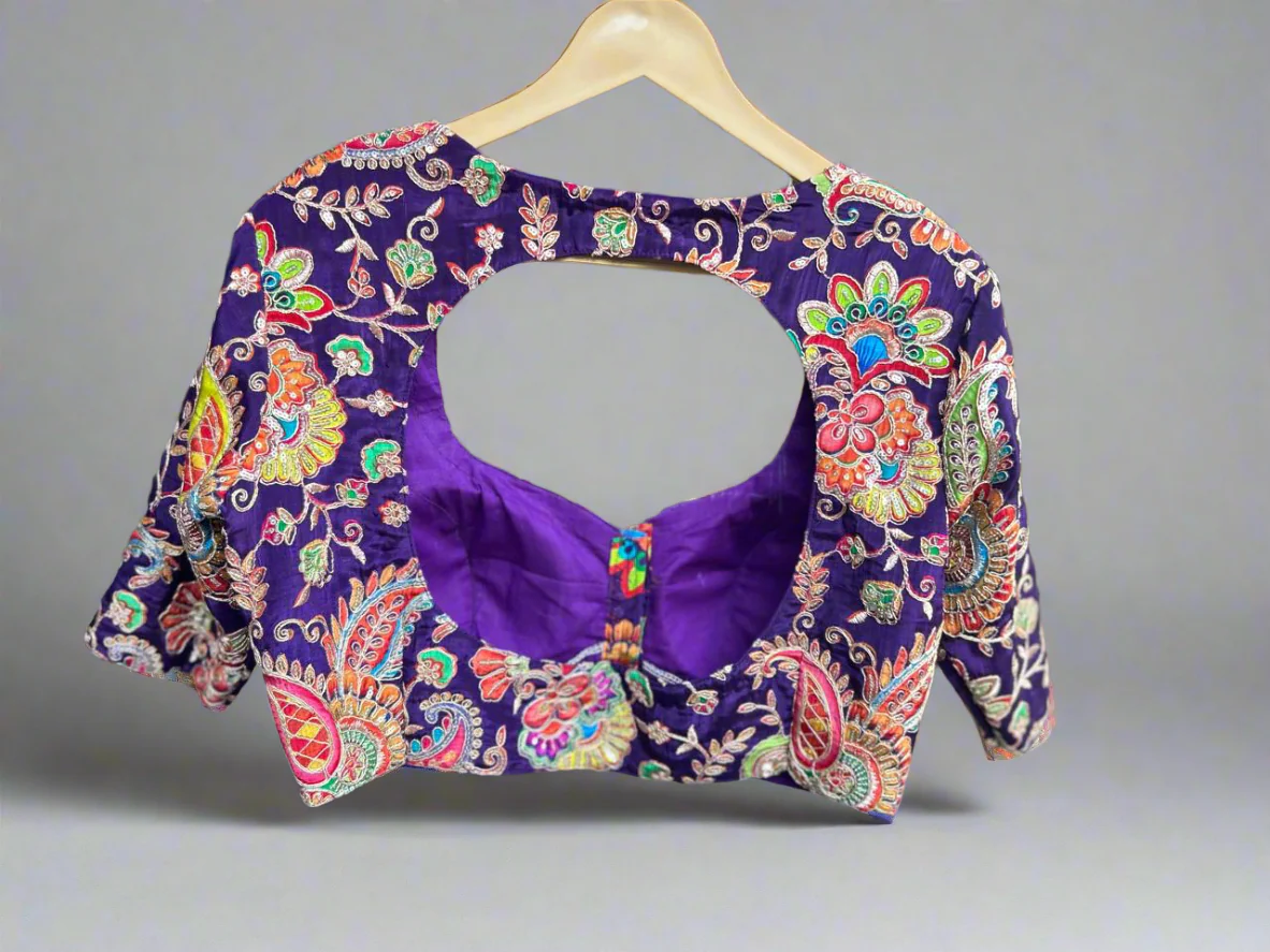 Purple kalamkari crepe blouse - Image 7
