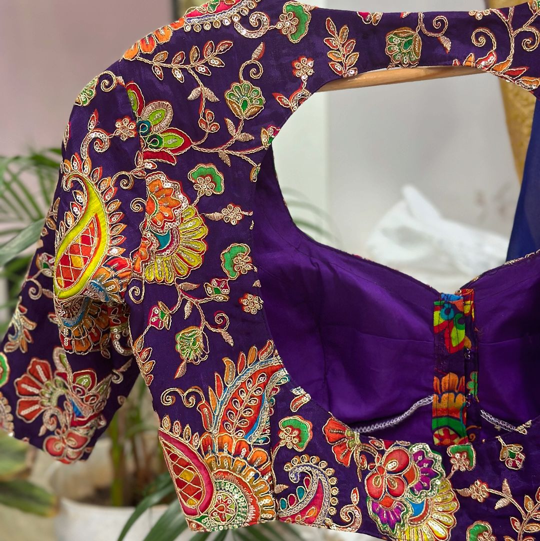 Purple kalamkari crepe blouse - Image 8