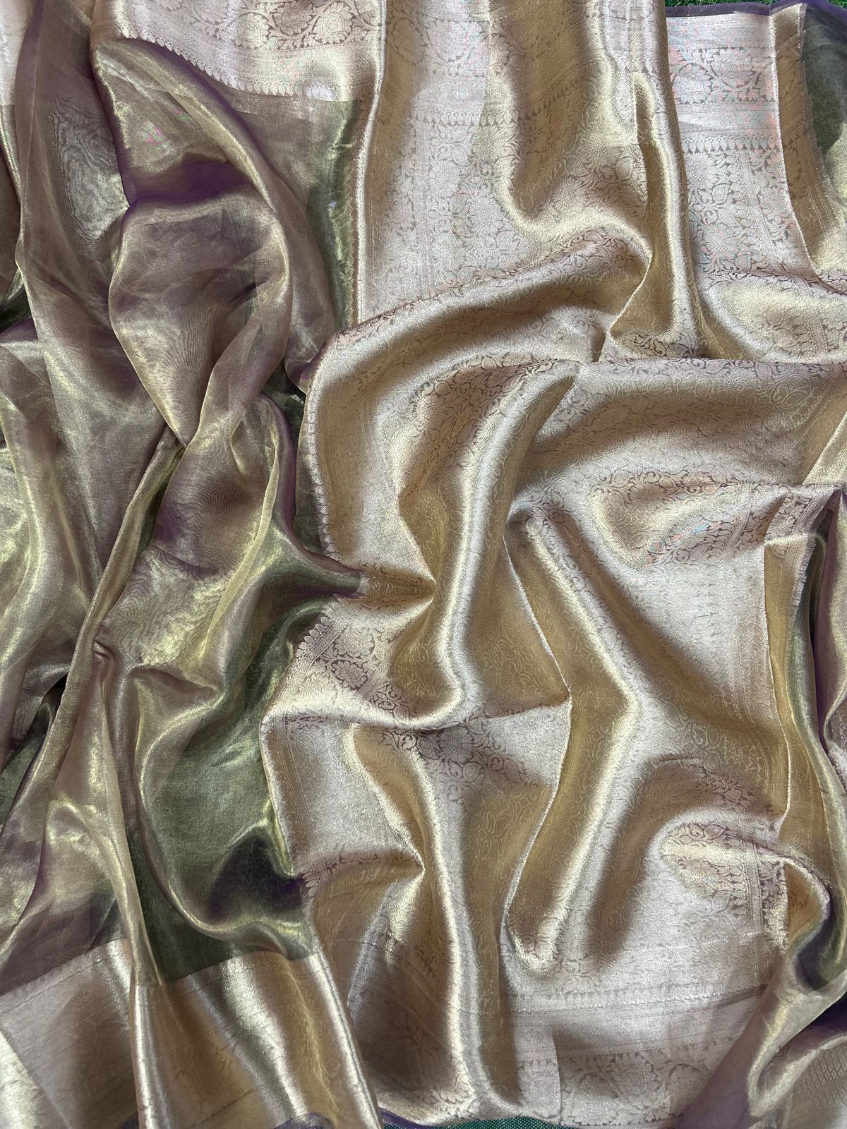 Purple 01 plain pure tissue saree - Image 3