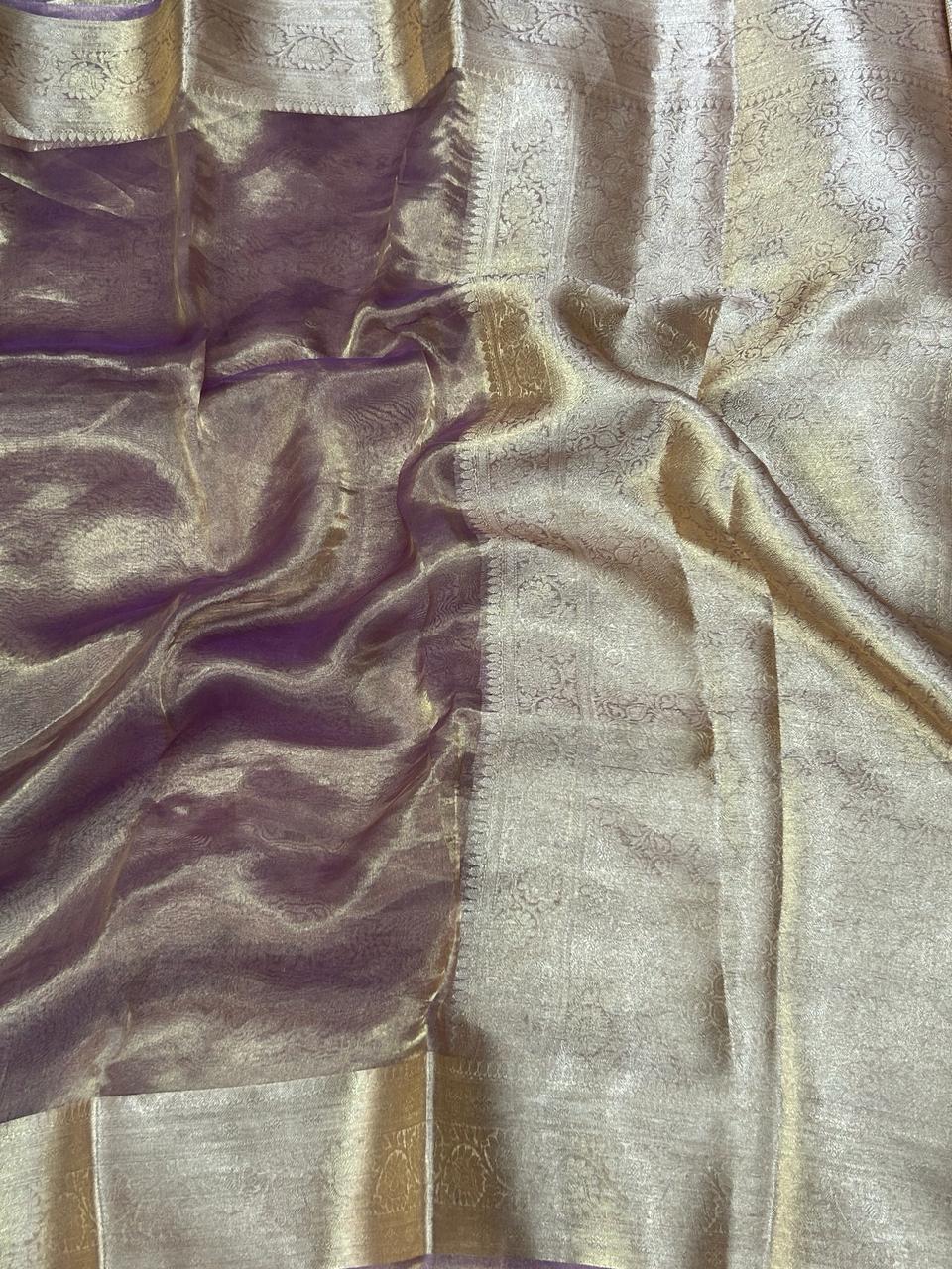 Purple 01 plain pure tissue saree - Image 4