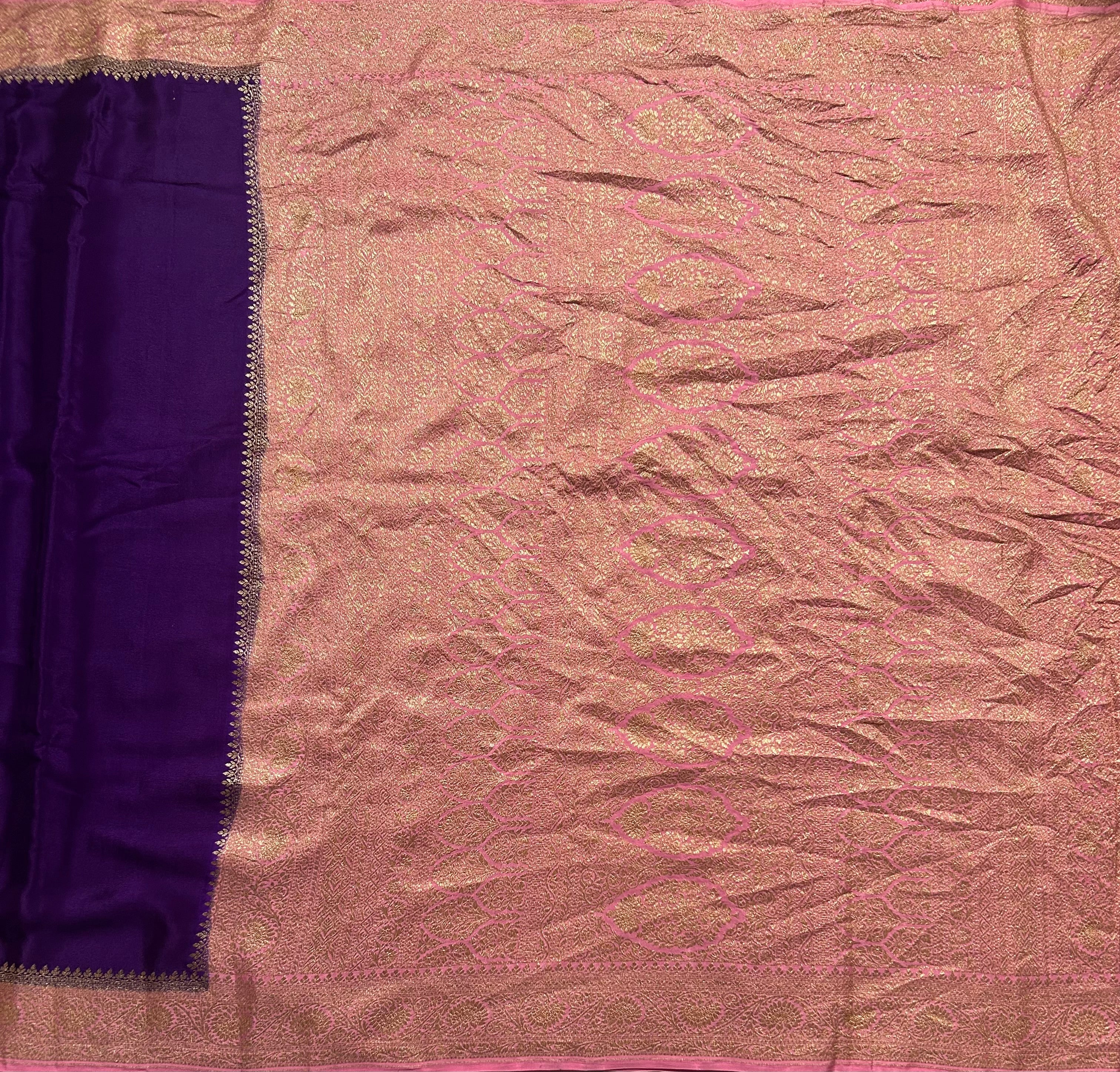 Purple pure benarasi 103 crepe silk saree - Image 2