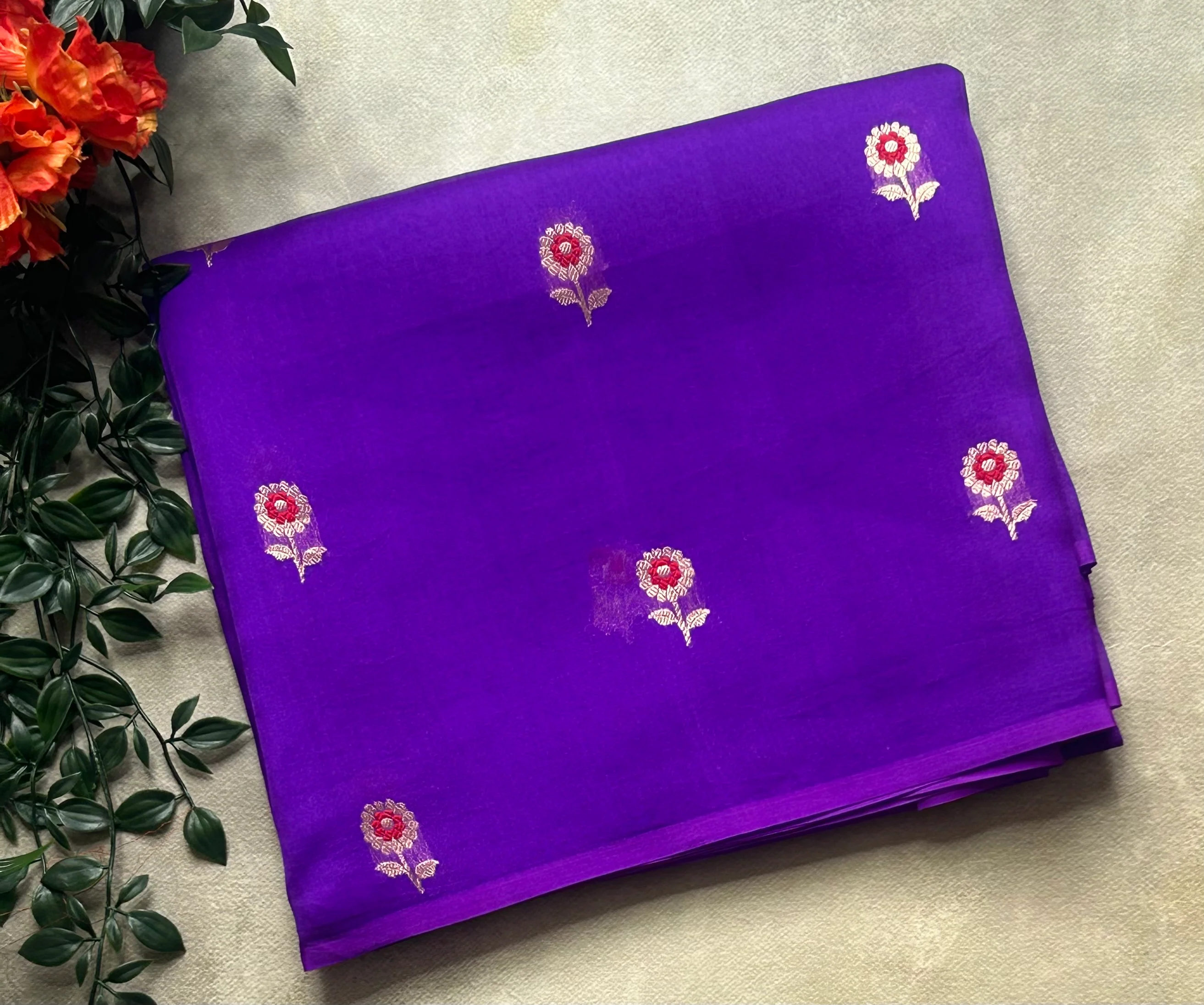 Purple pure kora 103 organza silk saree - Image 3