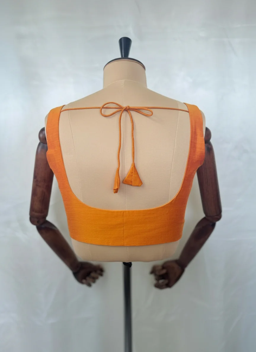 Orange  semi raw silk sleeveless blouse - Image 3