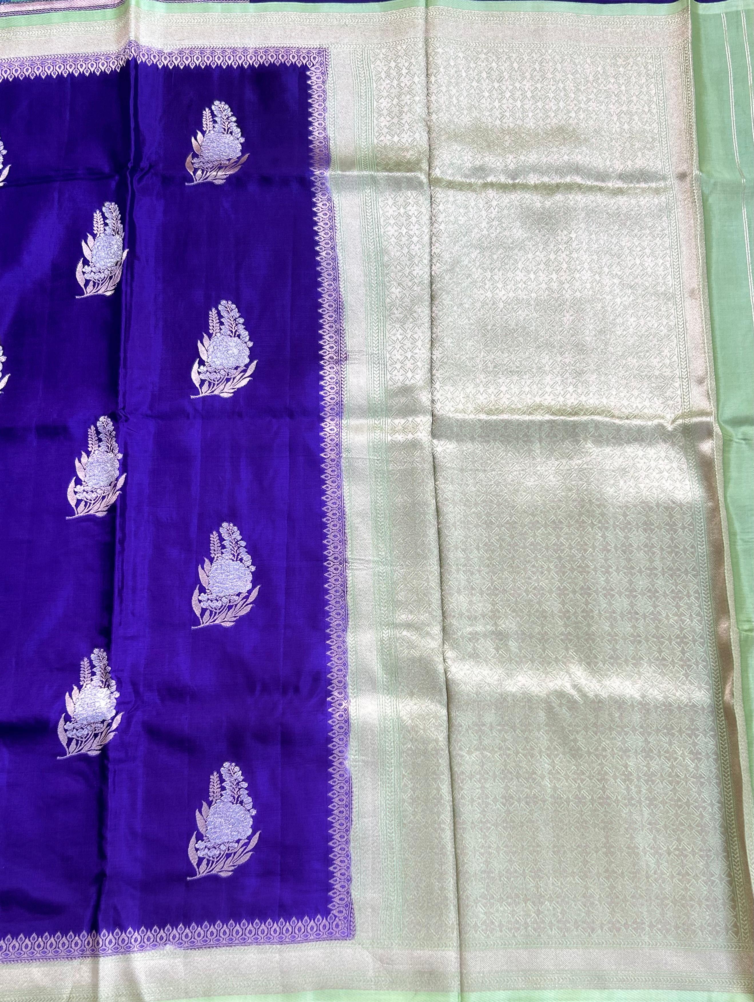 Purple small Butta Saree with big Border – Designer Ethnic Wear,dola silk-10 - Image 3