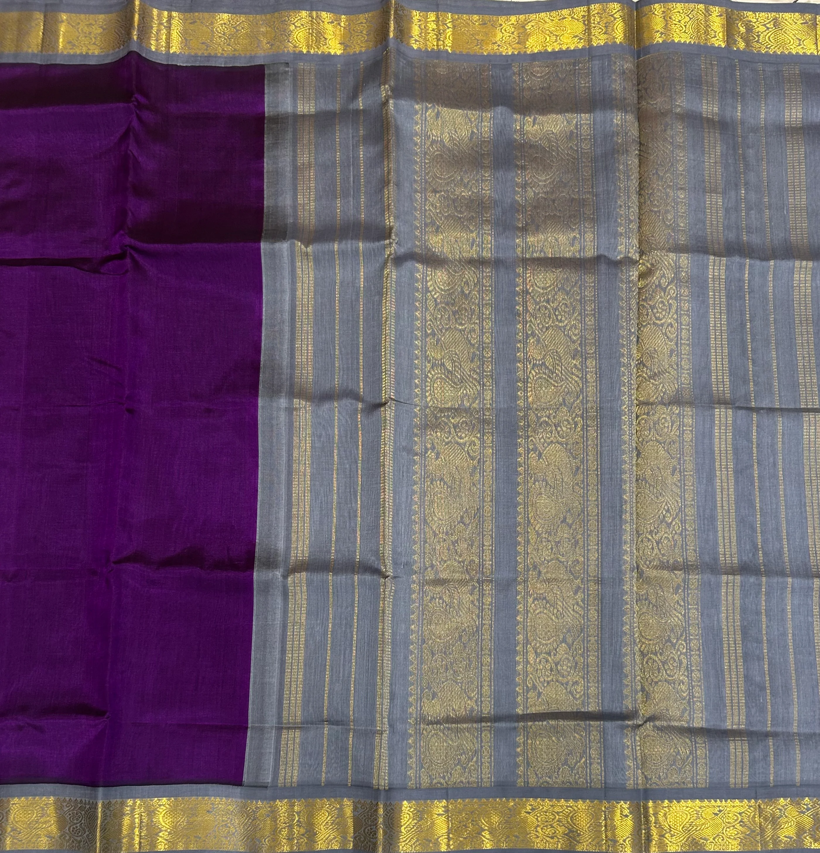 Purple small border pure cotton silk 104 saree - Image 2