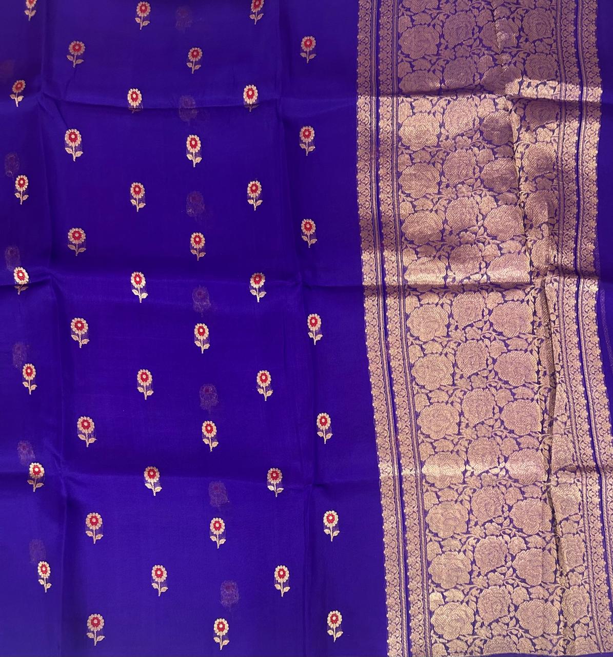 Purple small butta pure kora organza-11 saree - Image 2